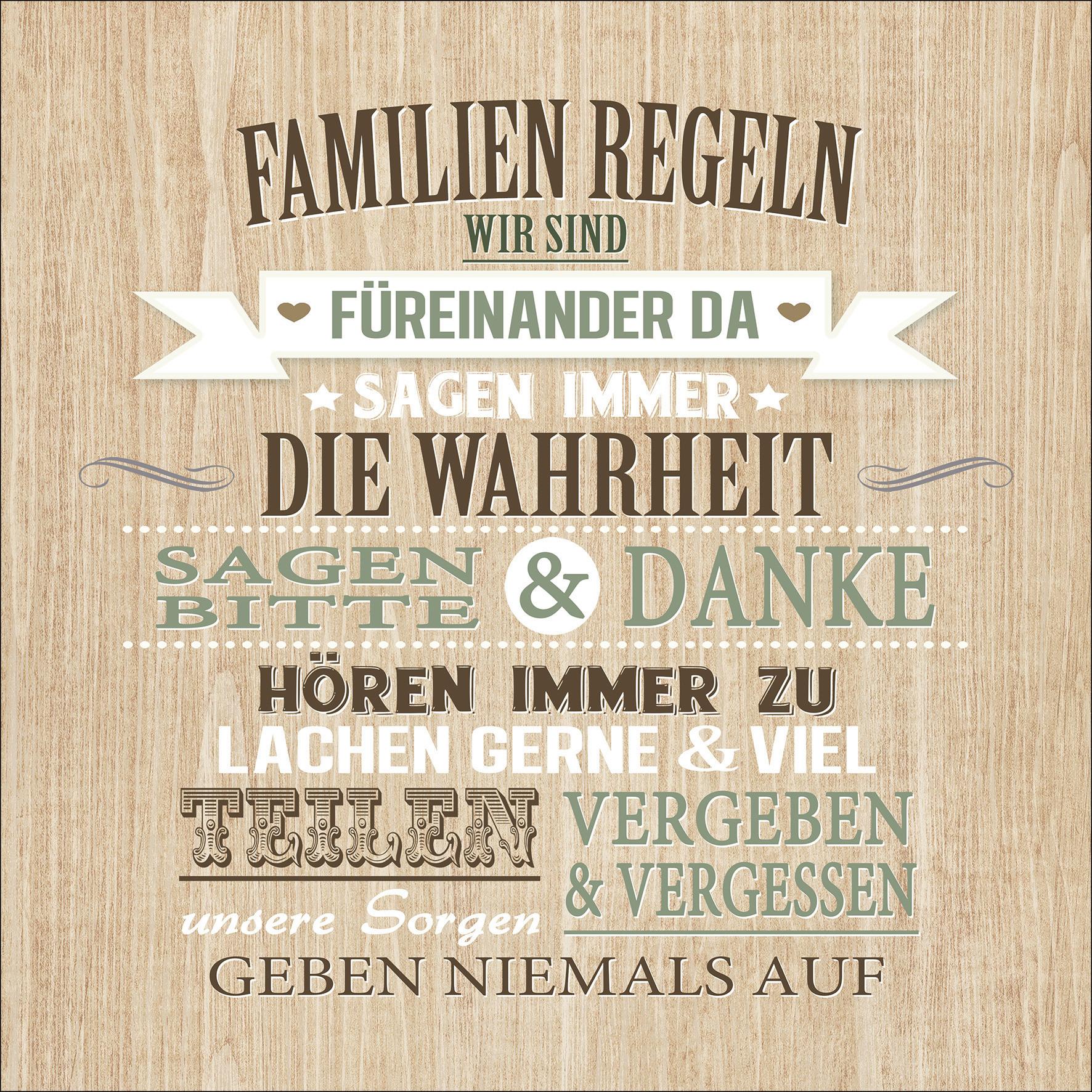 Wandbild Familienregeln Text Braun 29x29 cm - Braun, Basics, Holzwerkstoff (29/29/1,2cm)