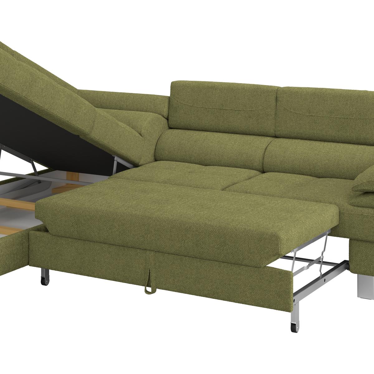 Ecksofa Mit Schlaffunktion & Bettkasten Savona Khaki - Khaki, MODERN, Textil (230/270cm) - Ondega
