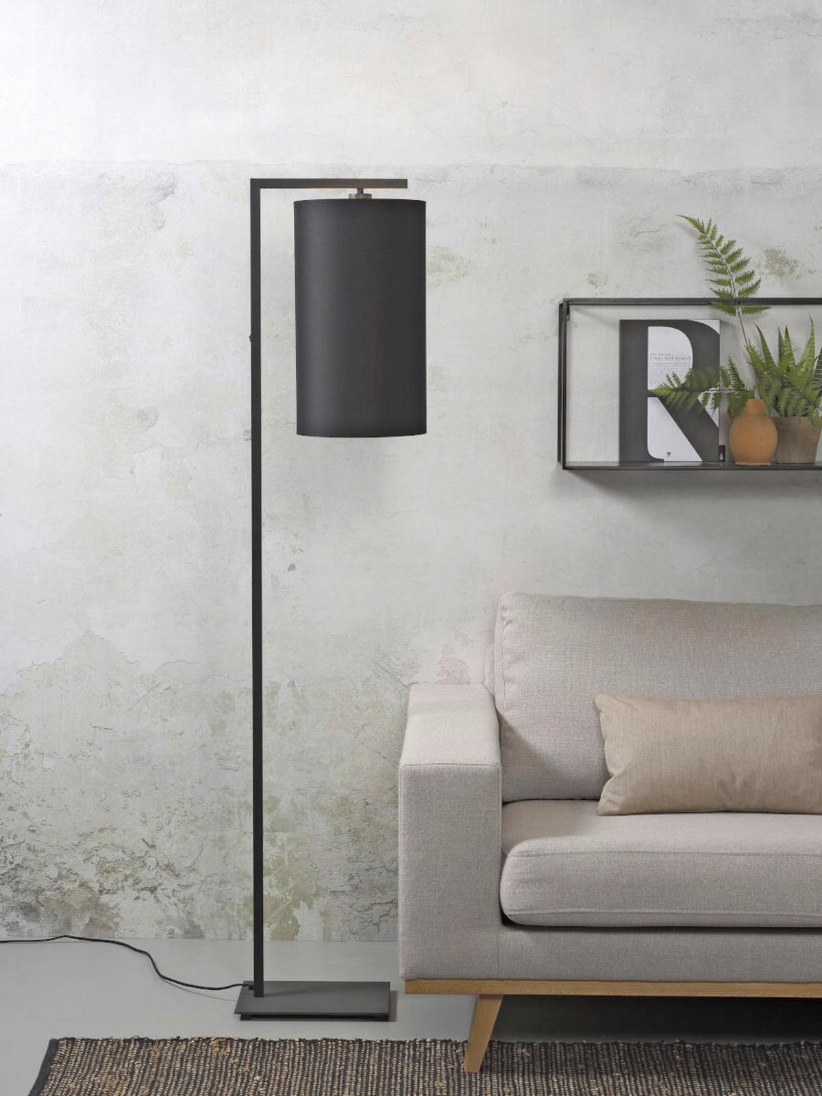 Stehlampe Boston Schwarz 1-Flammig - Schwarz, Basics, Textil/Metall (35/160cm) - It's about Romi