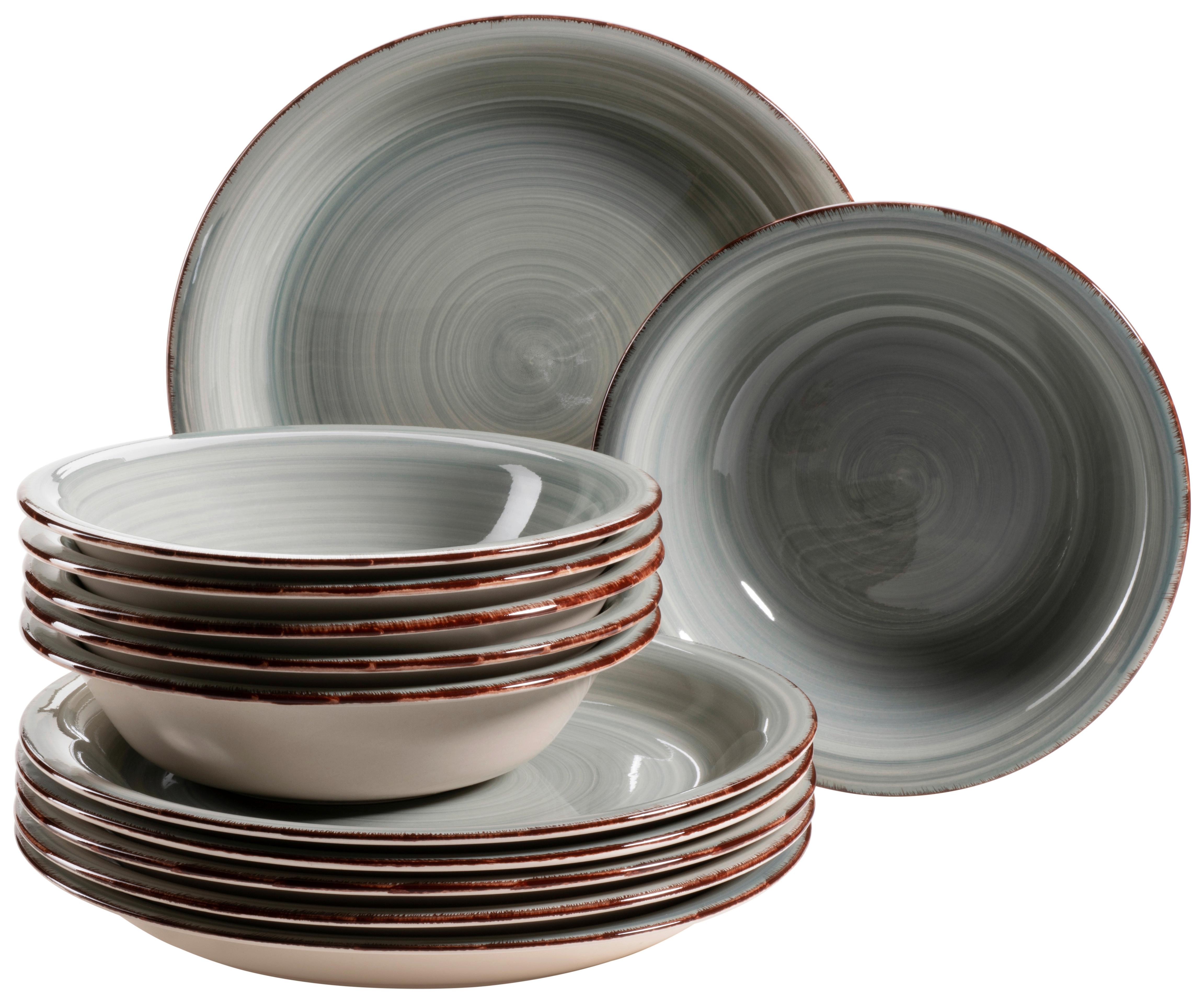 Tafelservice Lumaca Keramik 6 Personen Geschirr Set Grau