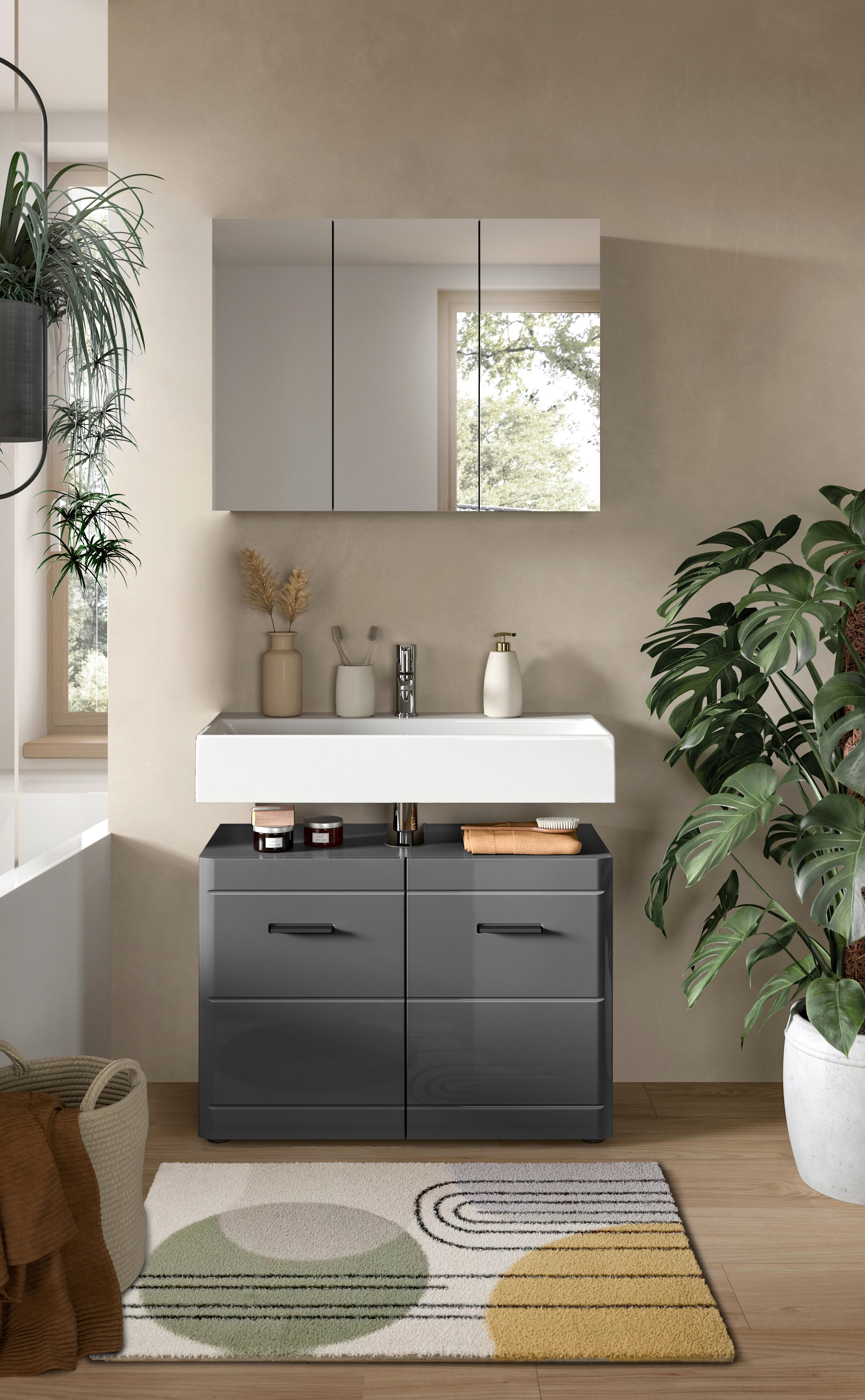 Badezimmer Soft Grau Hg B: 80 Cm - Grau Hochglanz/Schwarz, MODERN, Holzwerkstoff (80cm) - MID.YOU