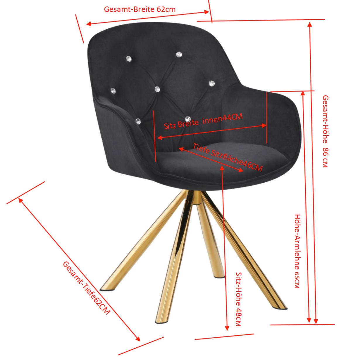 Armlehnstuhl Marilyn Schwarz Sitzfl. 360° drehbar, B: 62 cm - Goldfarben/Schwarz, KONVENTIONELL, Textil/Metall (62/85/61cm)