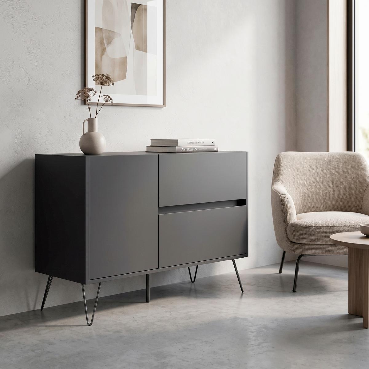 Sideboard Posseik Industrial Graphit/Eichefarben B: 99 cm - Eichefarben/Graphitfarben, Design, Holzwerkstoff (99/75,8/42cm) - MID.YOU