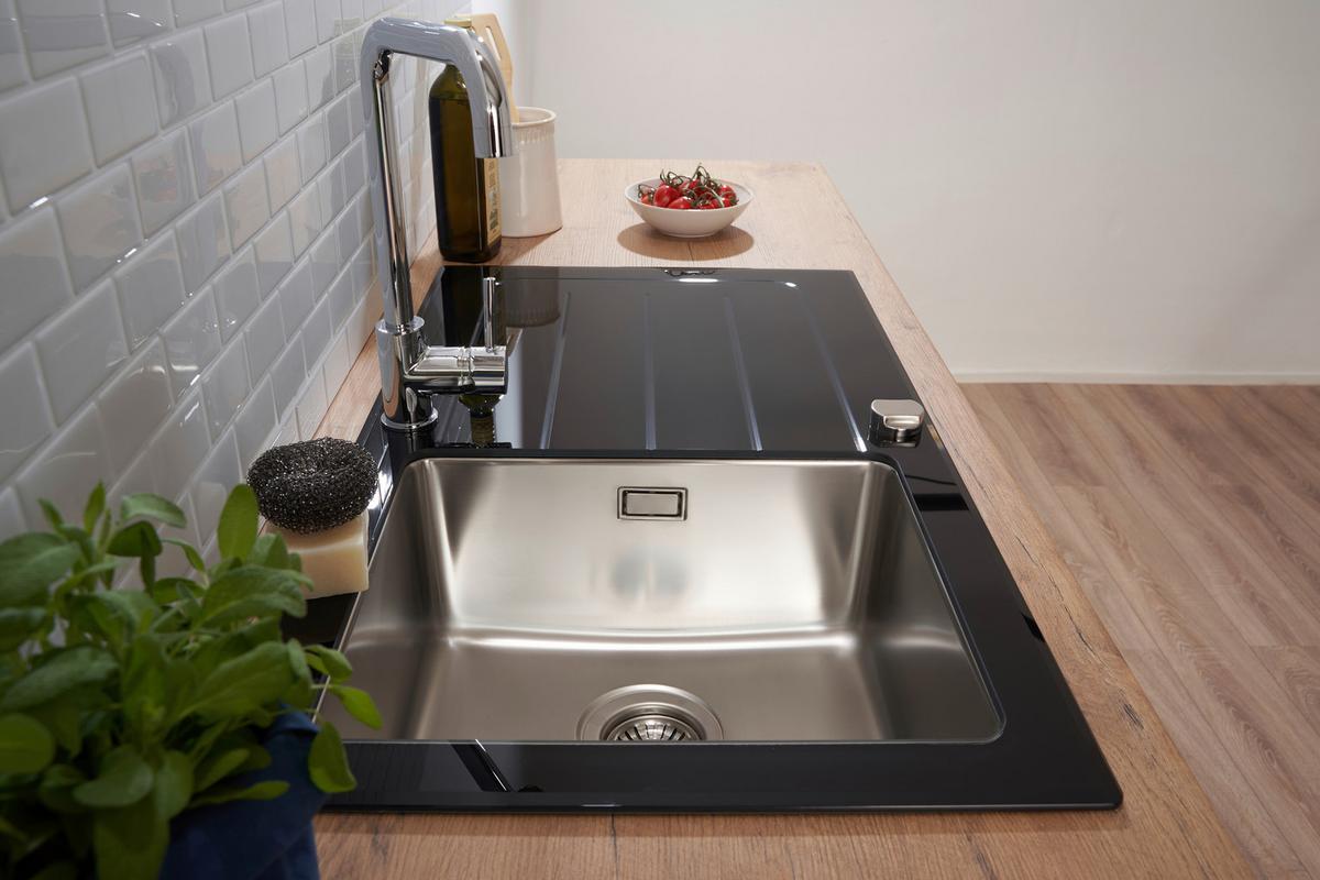Spüle Respekta Edelstahl Bxt: 86x50 cm - Schwarz, Trend, Glas/Metall (86/21/50cm) - Respekta