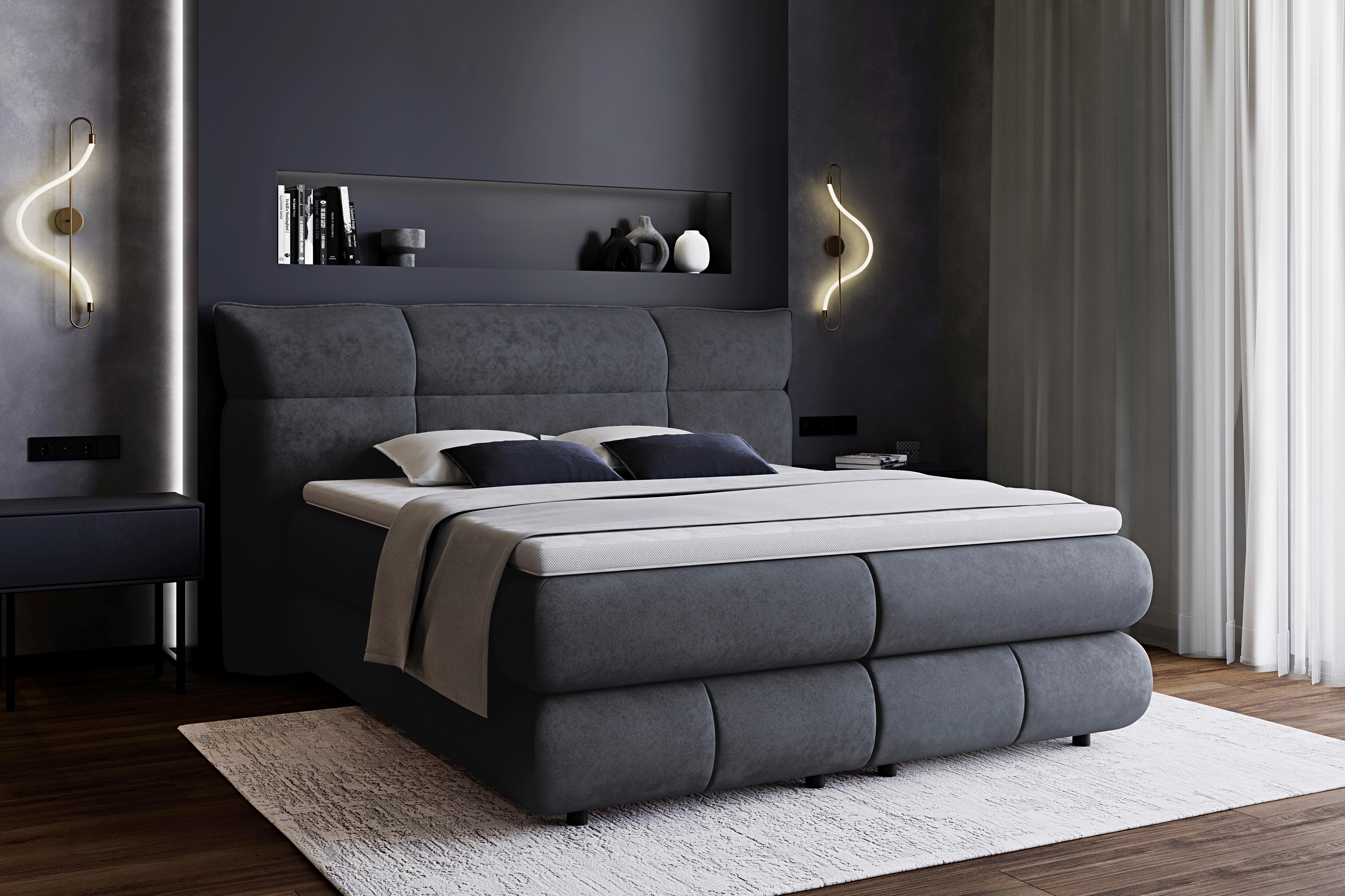 Boxspringbett Carmelo Schwarz 160x200 cm H2 - Schwarz, Trend, Textil (160/200cm)