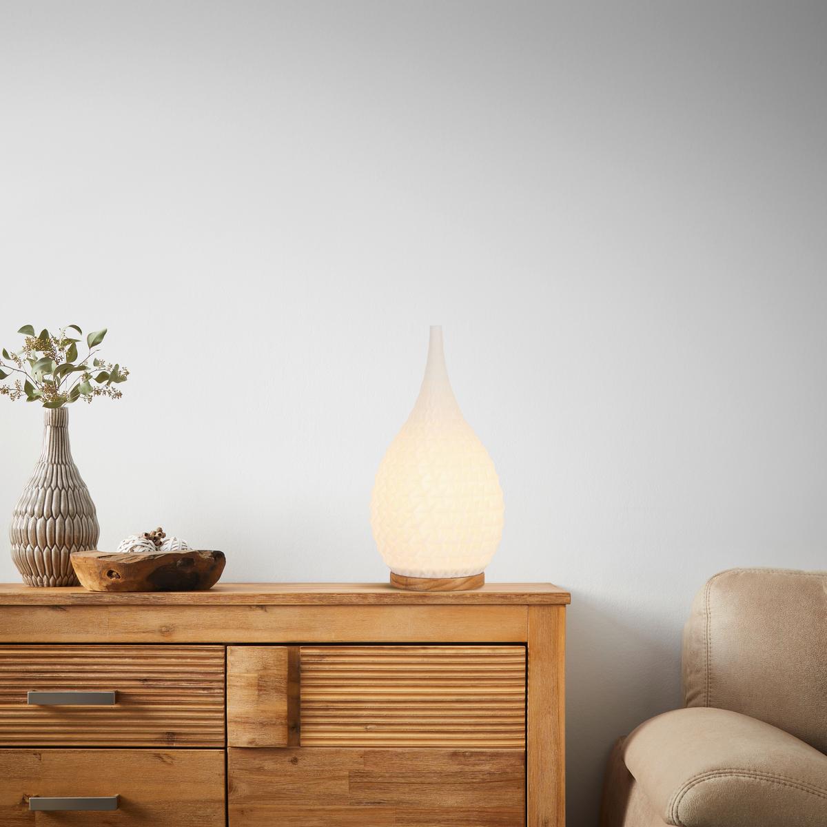 Stolná lampa Jotog, V: ca 31,5cm, biela - biela/farba duba, Modern, drevo/plast (16,5/31,5cm) - Mömax