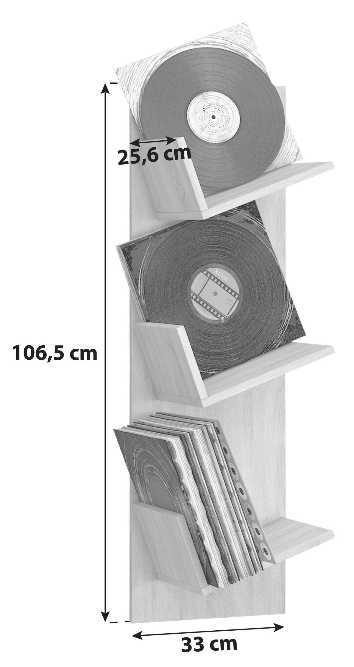 Schallplattenregal m. 3 Fächern Sulda B: 33 cm Honig Eiche Dekor - Eichefarben/Honig, Basics, Holzwerkstoff (33/106,5/25,6cm) - MID.YOU