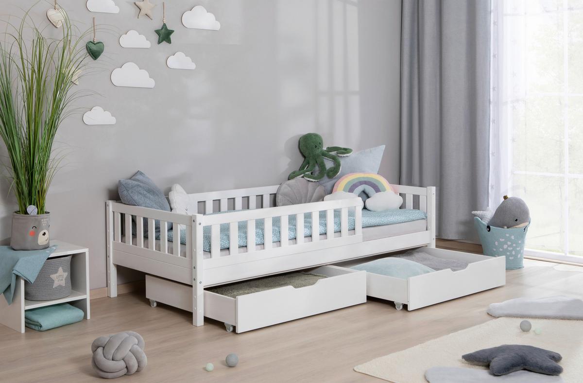 Hausbett Lou Bettschublade Weiß B: 90 Cm - Weiß/Naturfarben, MODERN, Holz/Textil (90/200cm) - MID.YOU