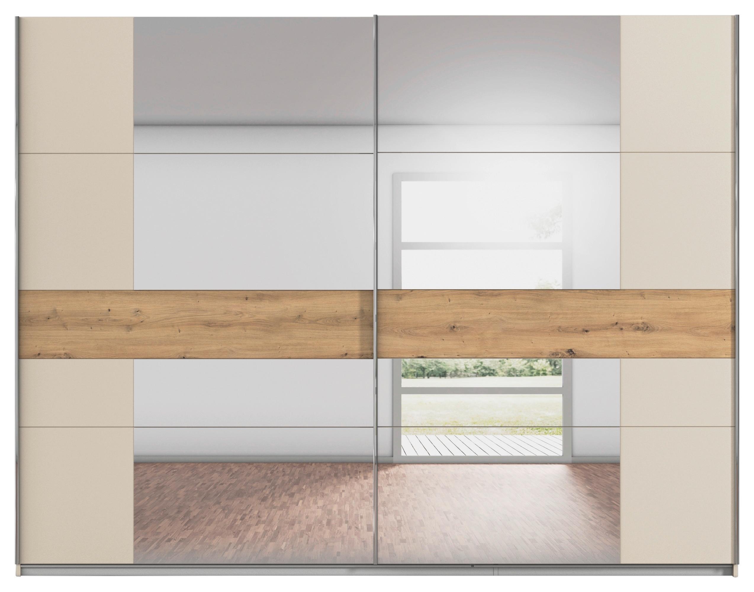 Schwebetürenschrank Mit Spiegel 271cm Calisto Champagner/Eiche - Champagner/Silberfarben, Trend, Holzwerkstoff (271/210/62cm) - Luca Bessoni