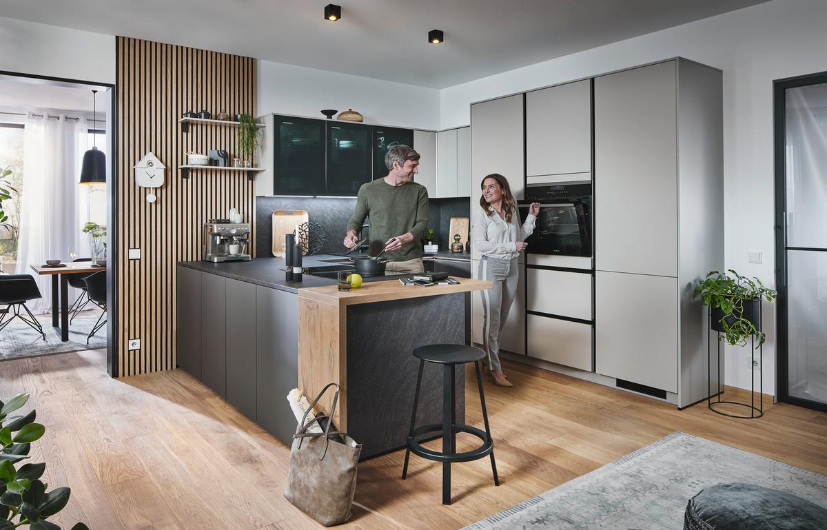 Einbauküche Ip3150 - Graubraun/Braun, Basics, Holzwerkstoff