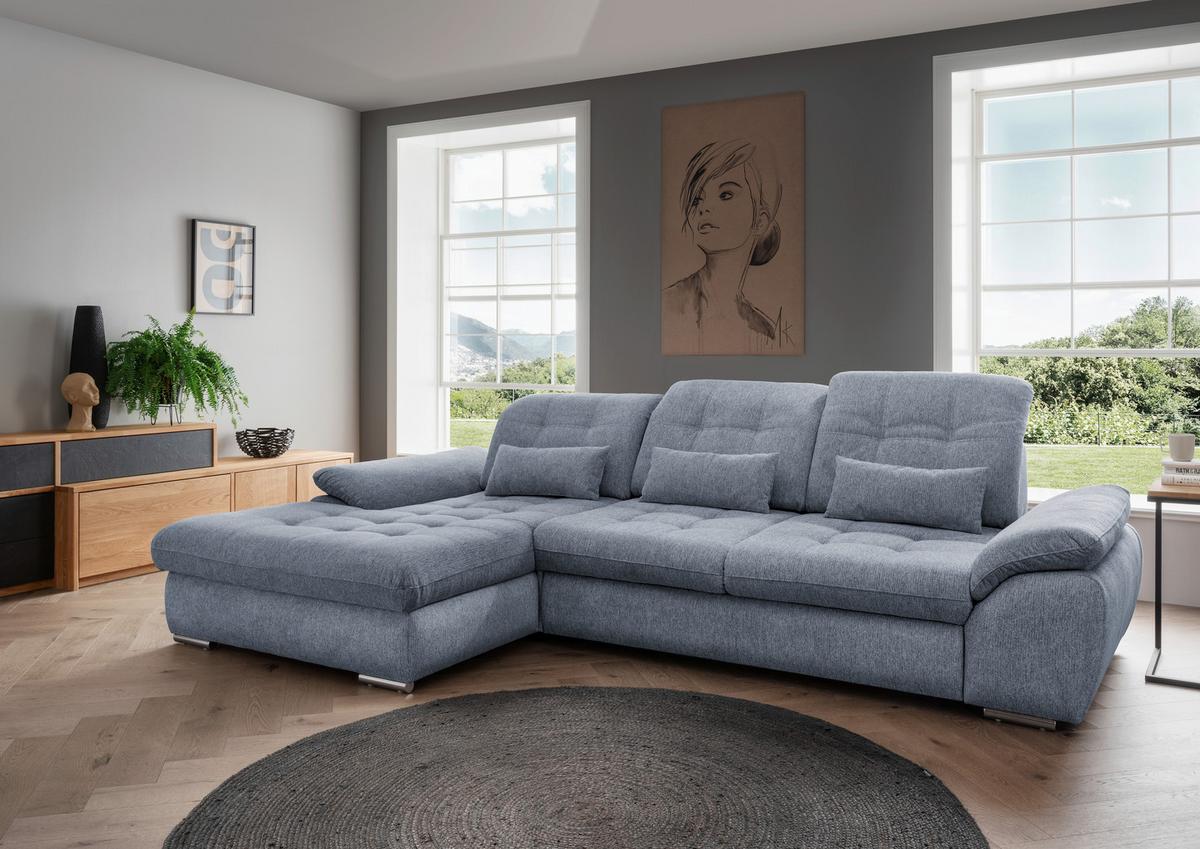 Ecksofa Mit Bettkasten Rigatti Hellblau S: 184x314 Cm - Chromfarben/Anthrazit, MODERN, Textil (184/314cm) - Livetastic