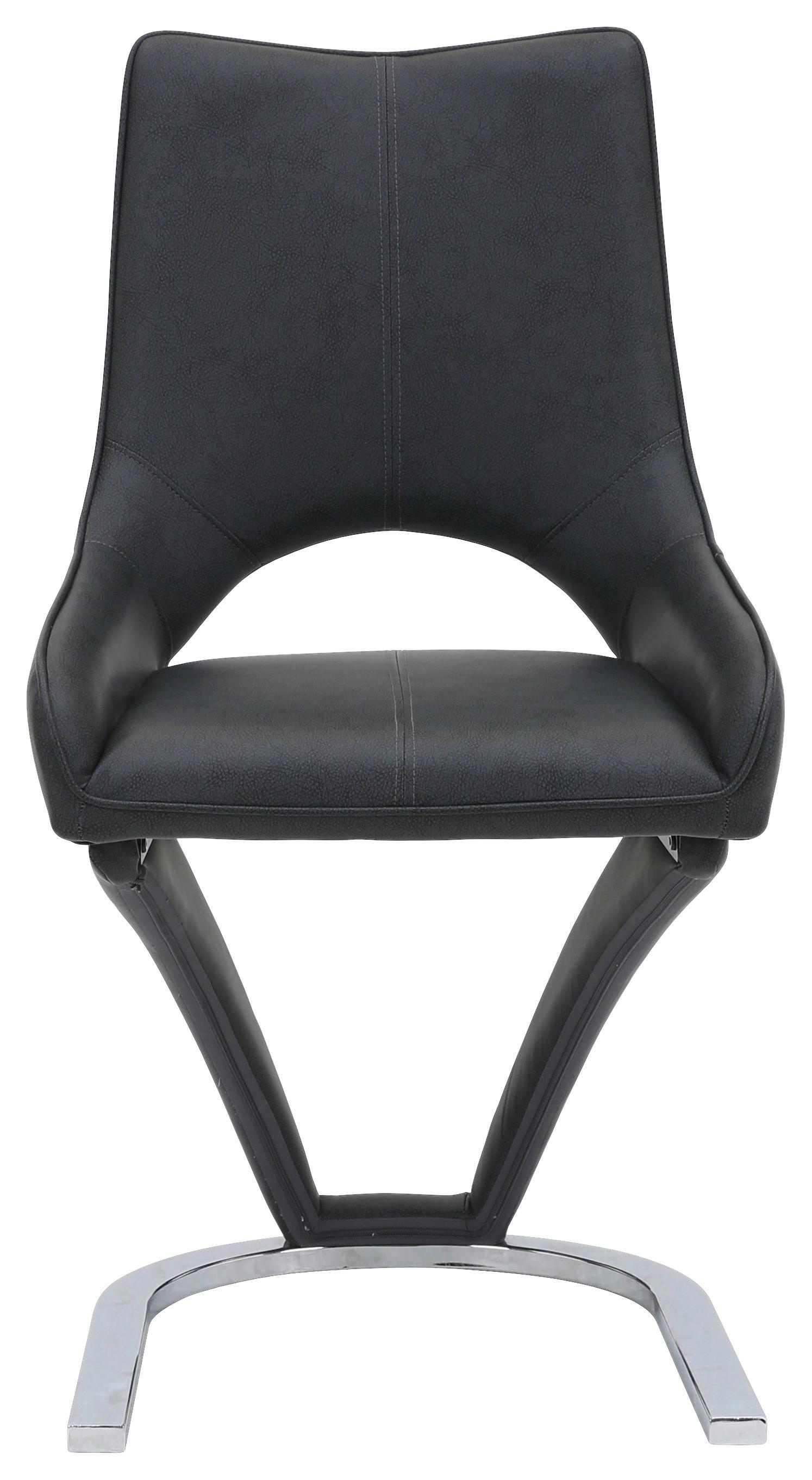 Stuhl Sebastiano Lederlook Schwarz, B: 49 cm - Chromfarben/Schwarz, Design, Textil/Metall (49/90/58cm)