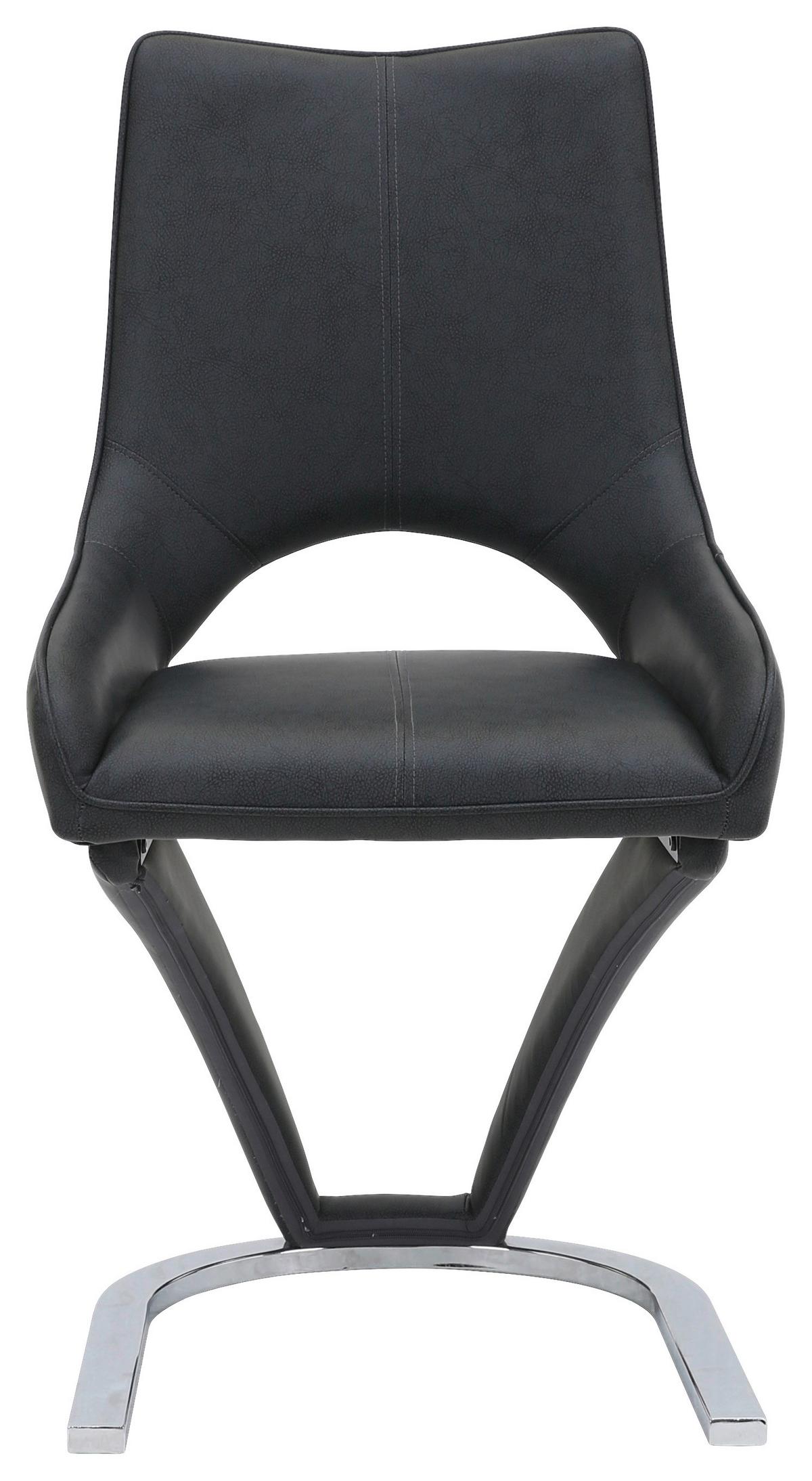 Stuhl Sebastiano Lederlook Schwarz, B: 49 cm - Chromfarben/Schwarz, Design, Textil/Metall (49/90/58cm)
