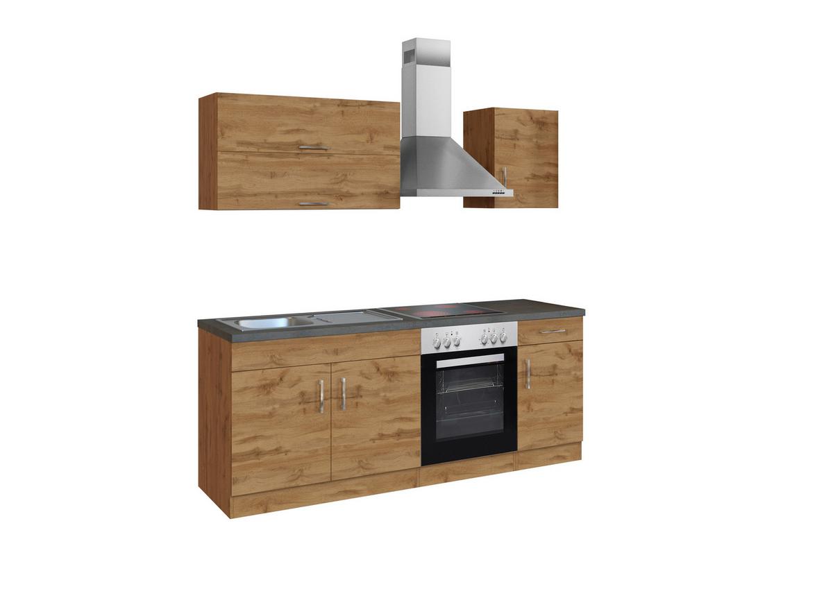 Küchenzeile Sorrento Mit Geräten B: 210 cm Eichefarben - Schieferfarben/Eiche Wotan, MODERN, Holzwerkstoff (210cm) - Held