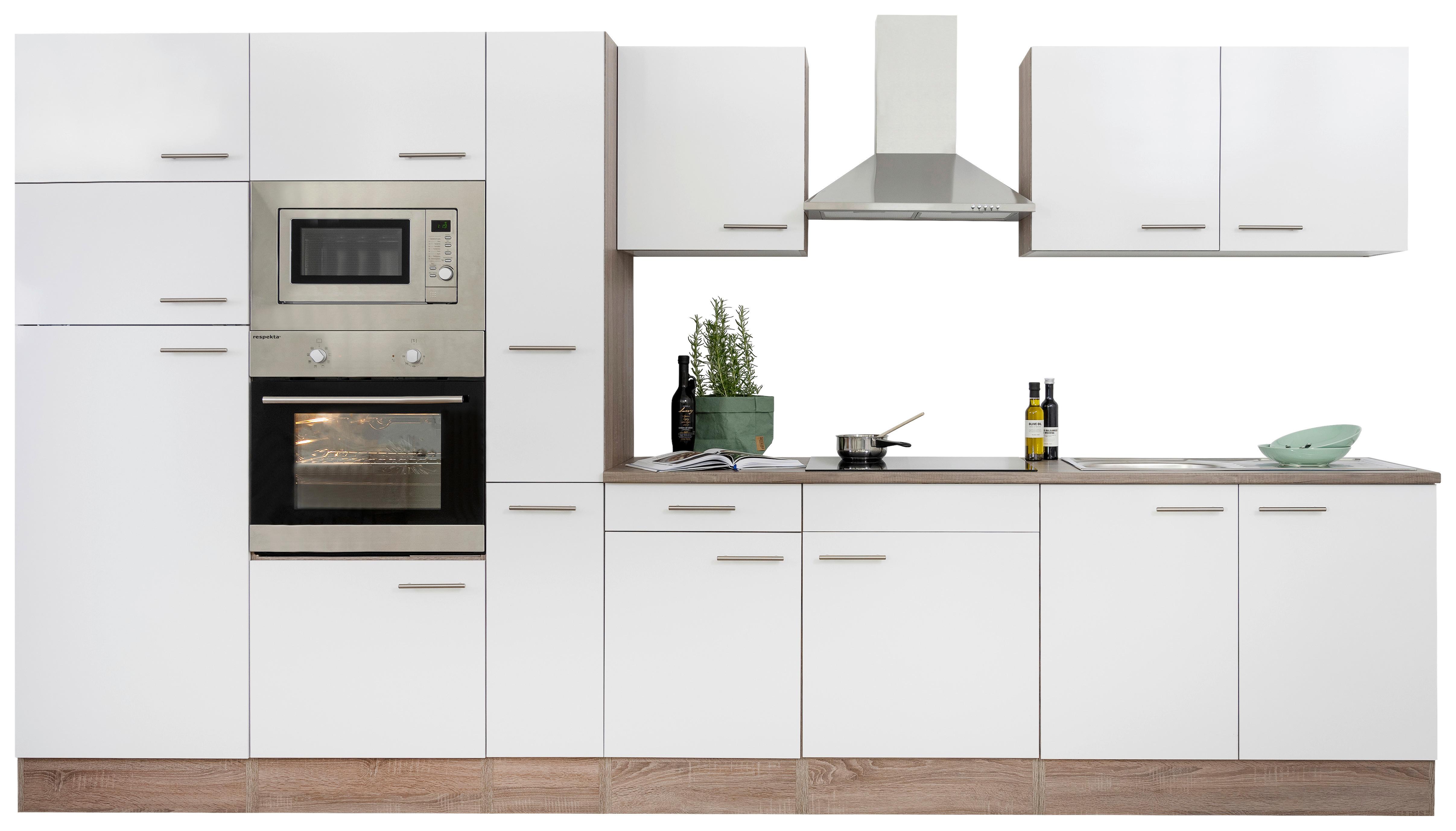 Küchenzeile ohne Geräte B: 360 cm Weiß/Eiche Dekor, Modern - Eichefarben/Weiß, Basics, Holzwerkstoff (360cm) - Respekta