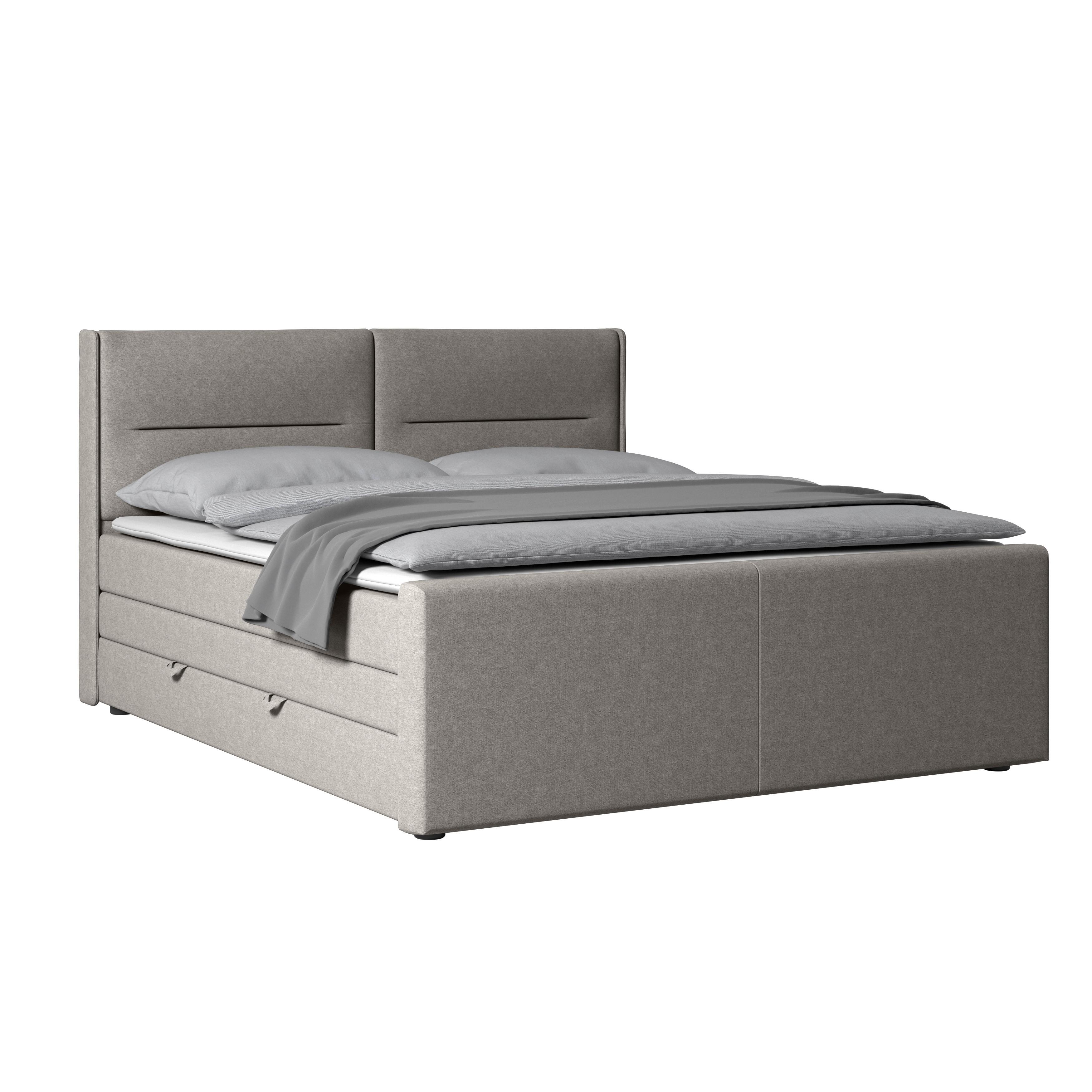 Boxspringbett Mit Topper & Bettkasten 180x200 Kyoto - Silberfarben, MODERN, Karton/Holzwerkstoff (180/200cm) - MID.YOU