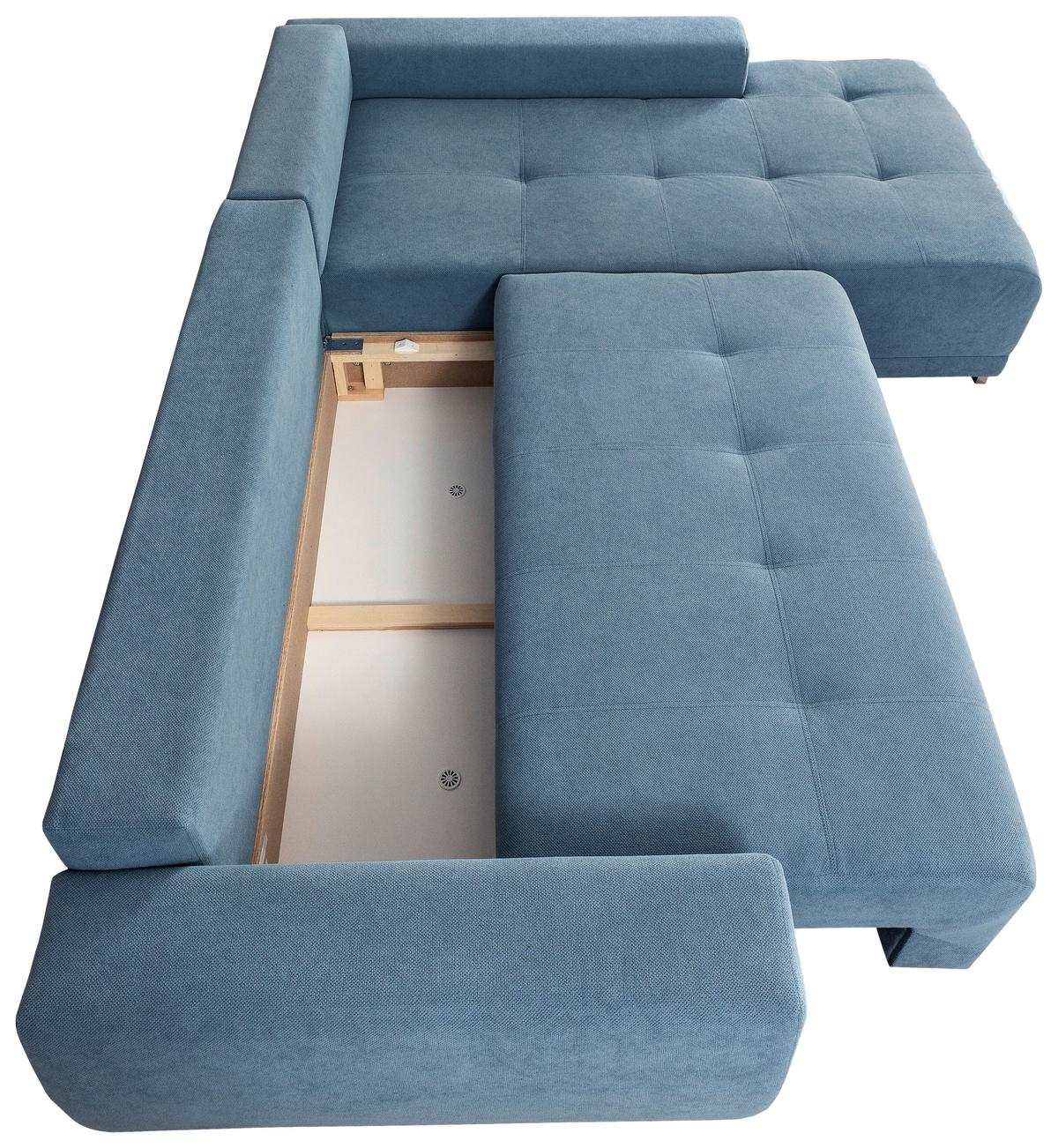 Ecksofa Madeleine Blau S: 280x204cm - Blau/Silberfarben, Design, Textil (280/204cm) - MID.YOU