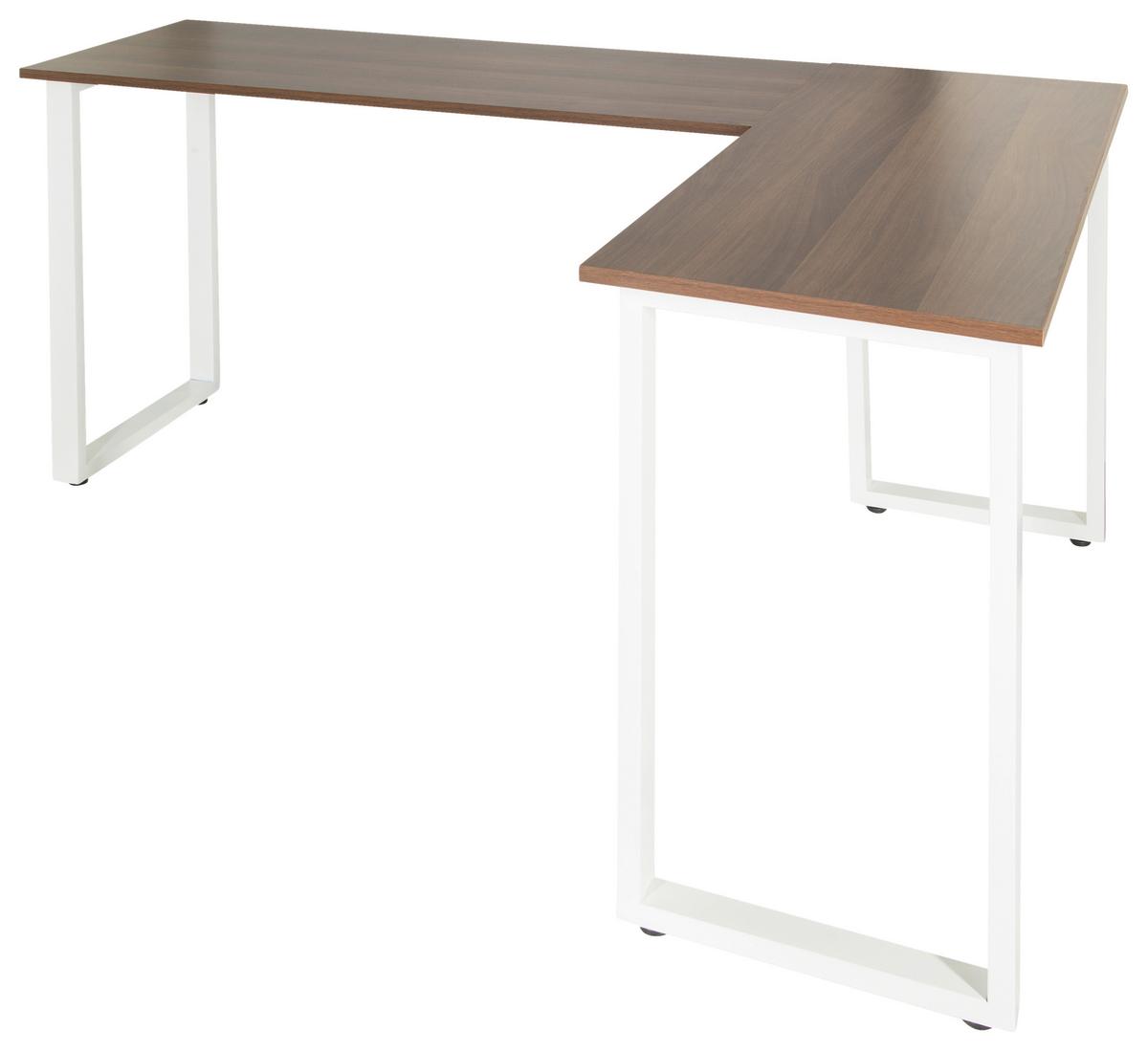 Eckschreibtisch B: 120 Cm Workspace Basic - Walnussfarben/Weiß, Basics, Holzwerkstoff/Metall (165/120/75cm) - MID.YOU