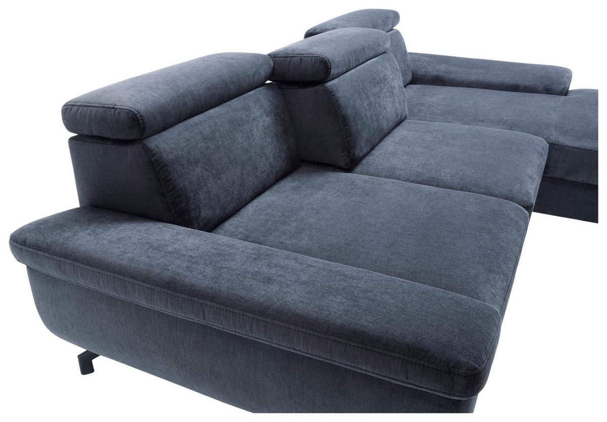 Ecksofa Rima - Silberfarben/Dunkelblau, MODERN, Textil (262/182cm) - Trendmanufaktur