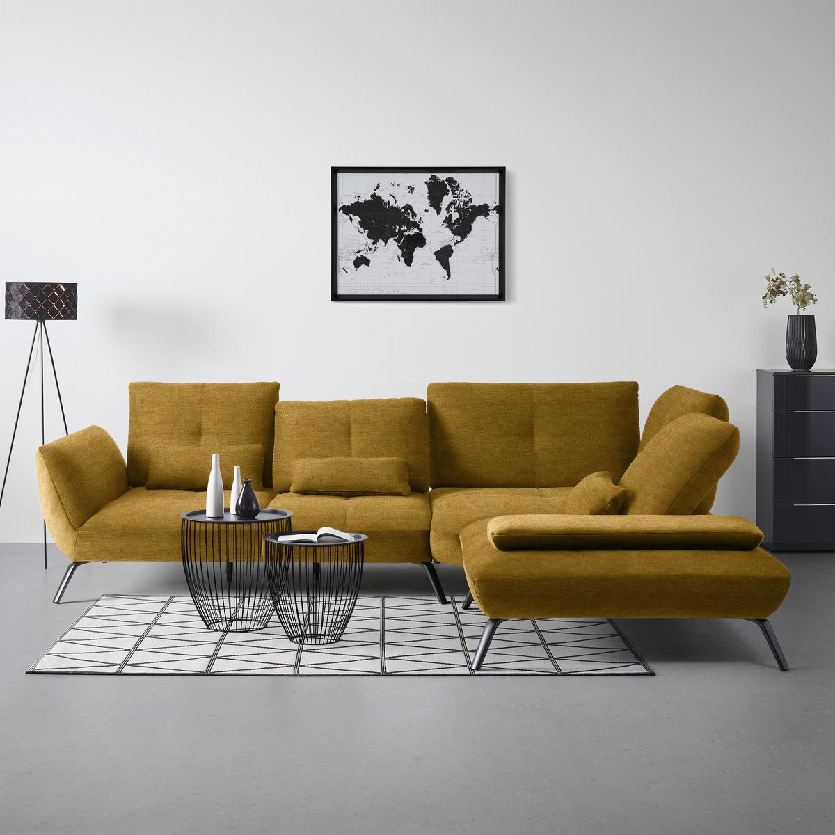 Rohová sedačka TRENDY, pravá, horčicovožltá - horčicovožltá/čierna, Modern, kov/kompozitné drevo (310/93/250cm) - Premium Living