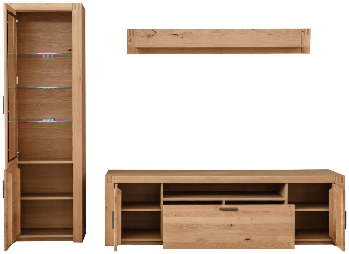 Wohnwand Prag - Eichefarben, Design, Glas/Holz (283/203/50cm)