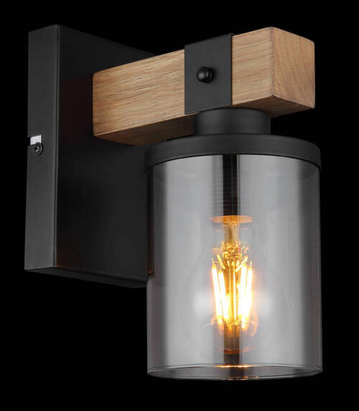 Wandleuchte 15555w - Dunkelbraun/Schwarz, Natur, Glas/Holz (10/17/22,5cm) - Globo