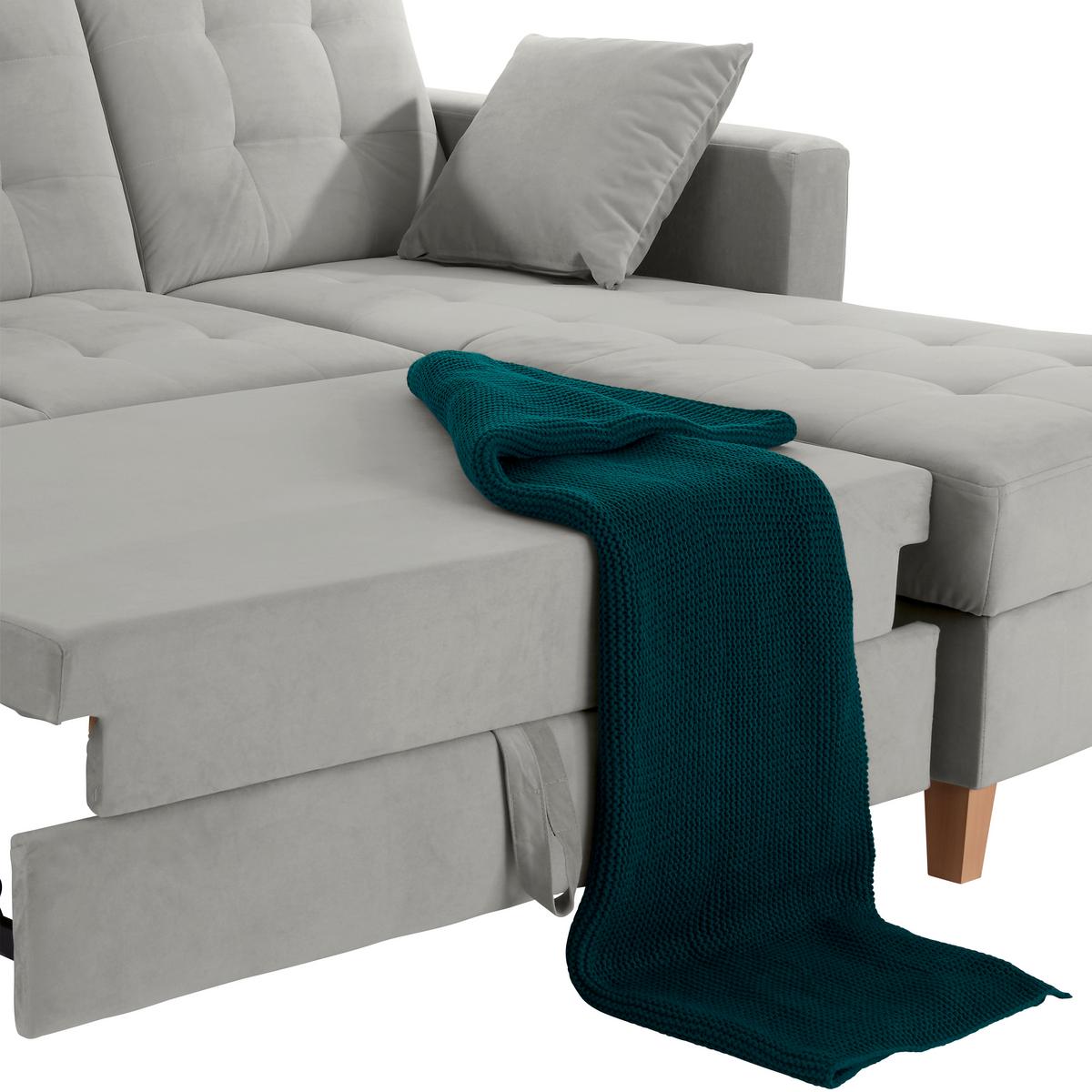 Ecksofa Bergen - Hellgrau/Naturfarben, Design, Textil (231/160cm) - Luca Bessoni