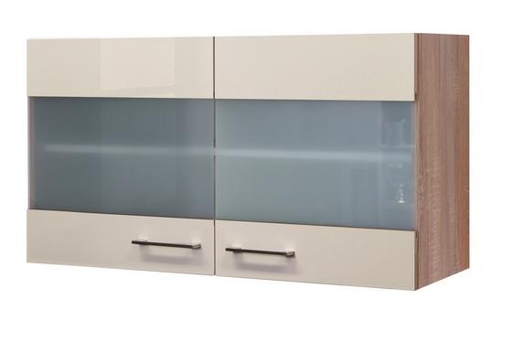 Küchenoberschrank in Kaschmir Glanz Dekor mit Milchglas und Sonoma Eiche Dekor Küchenoberschrank in Kaschmir Glanz Dekor mit Milchglas und Sonoma Eiche Dekor