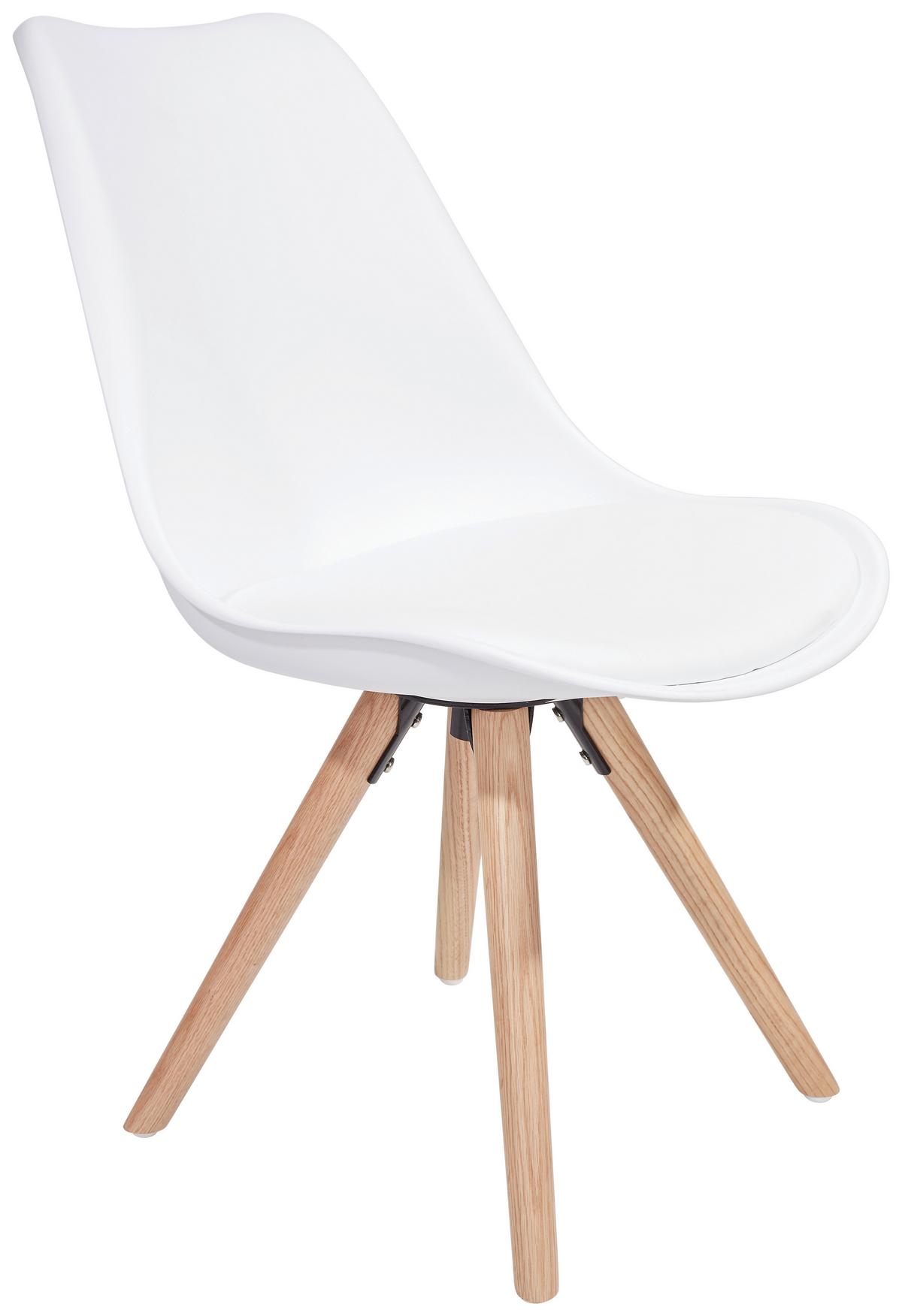 Schalenstuhl Levi Weiß Lederlook Echtholz Beine - Eichefarben/Weiß, MODERN, Holz/Kunststoff (48/81/57cm) - Ondega