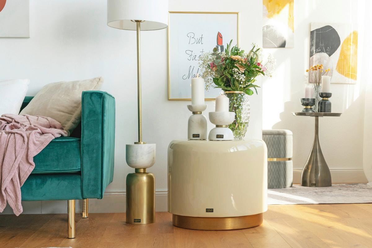 Hocker Artisse 250 Beige/goldfarben D: 51,5 Cm - Beige/Goldfarben, Design, Metall (51,5/43cm) - Kayoom