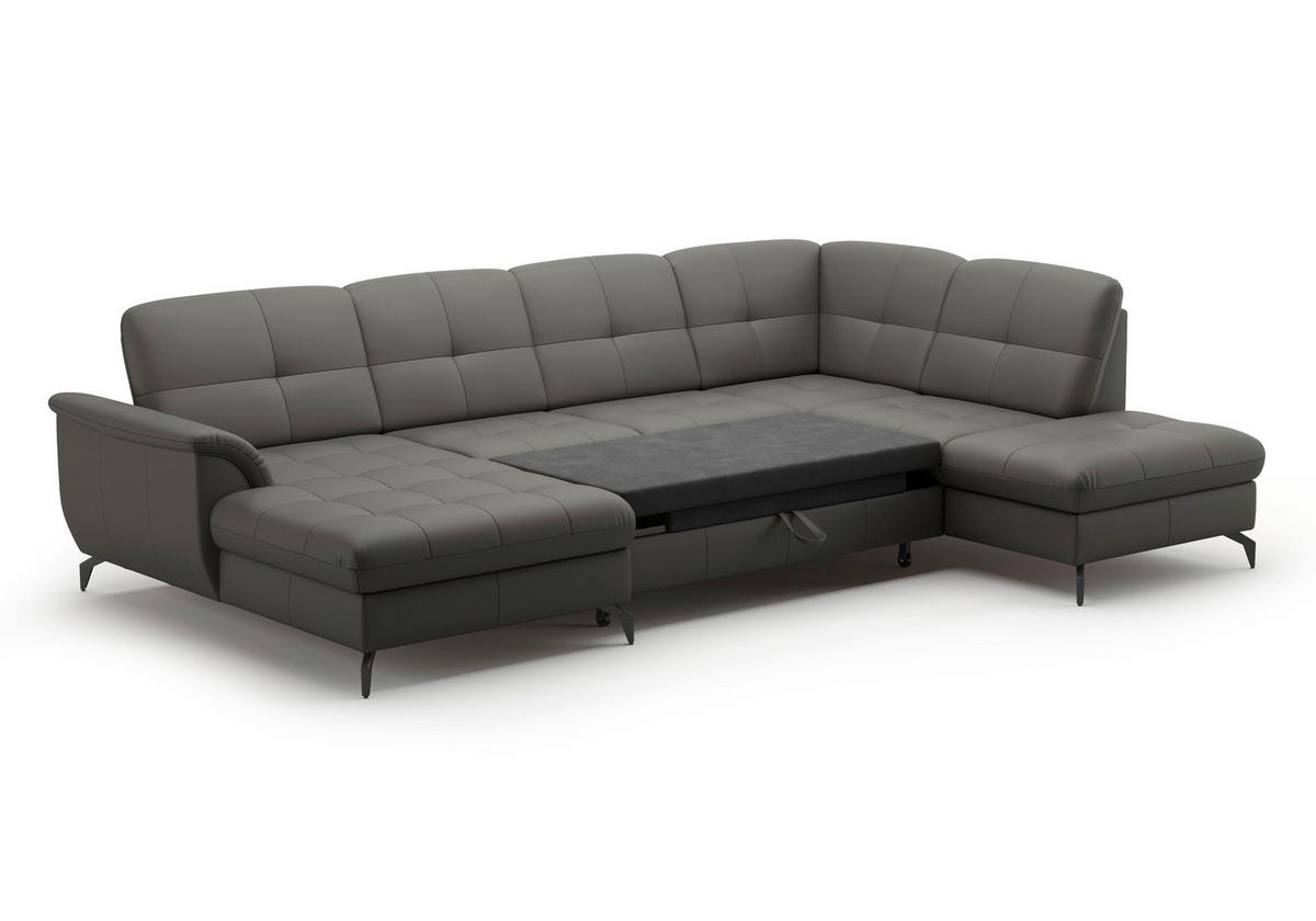Wohnlandschaft Zora Anthrazit U: 164x319x212cm - Anthrazit/Schwarz, MODERN, Leder/Textil (164/319/212cm) - Sit & More