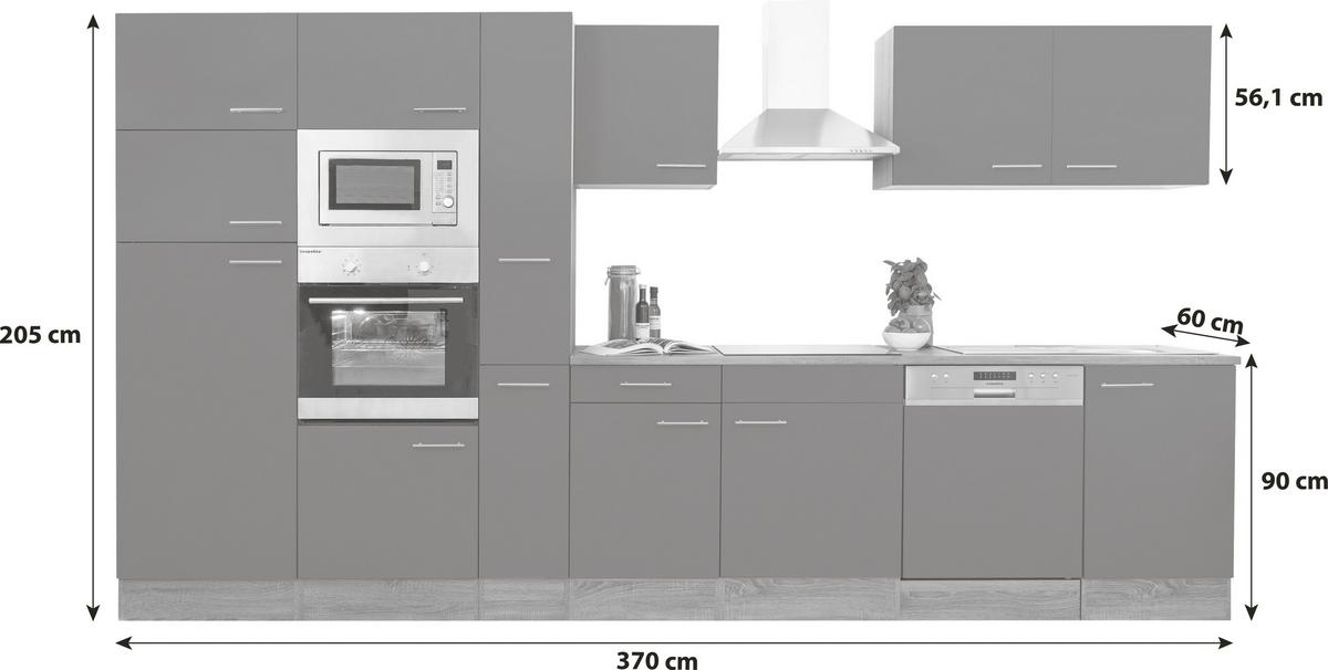 Küchenzeile Ohne Geräte B: 370 Cm Grau/eiche Dekor - Eichefarben/Grau, Basics, Holzwerkstoff (370cm) - Respekta
