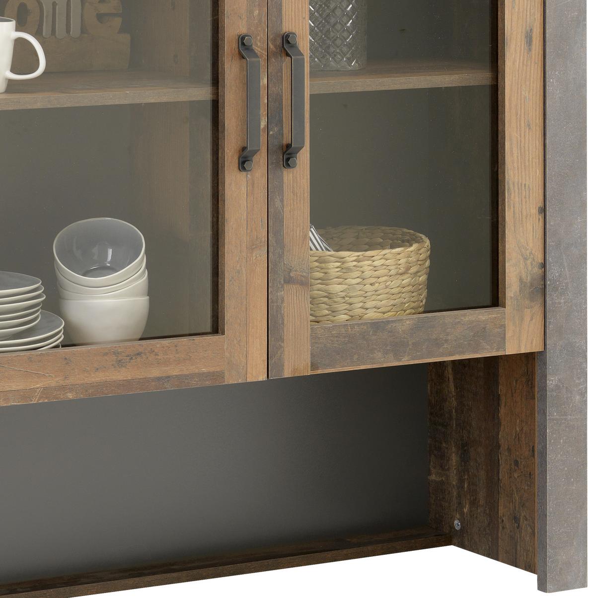 VITRÍNA ONTARIO - šedá/barvy dubu, Moderní, kompozitní dřevo/plast (162/114/38cm) - Ondega