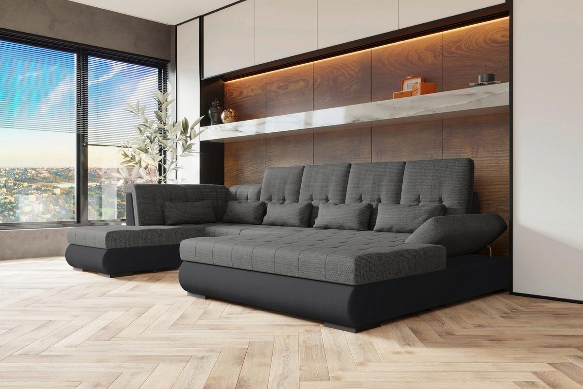 Wohnlandschaft Madera Mit Schlaffunktion Anthrazit - Anthrazit/Schwarz, KONVENTIONELL, Kunststoff/Textil (212/358/190cm)