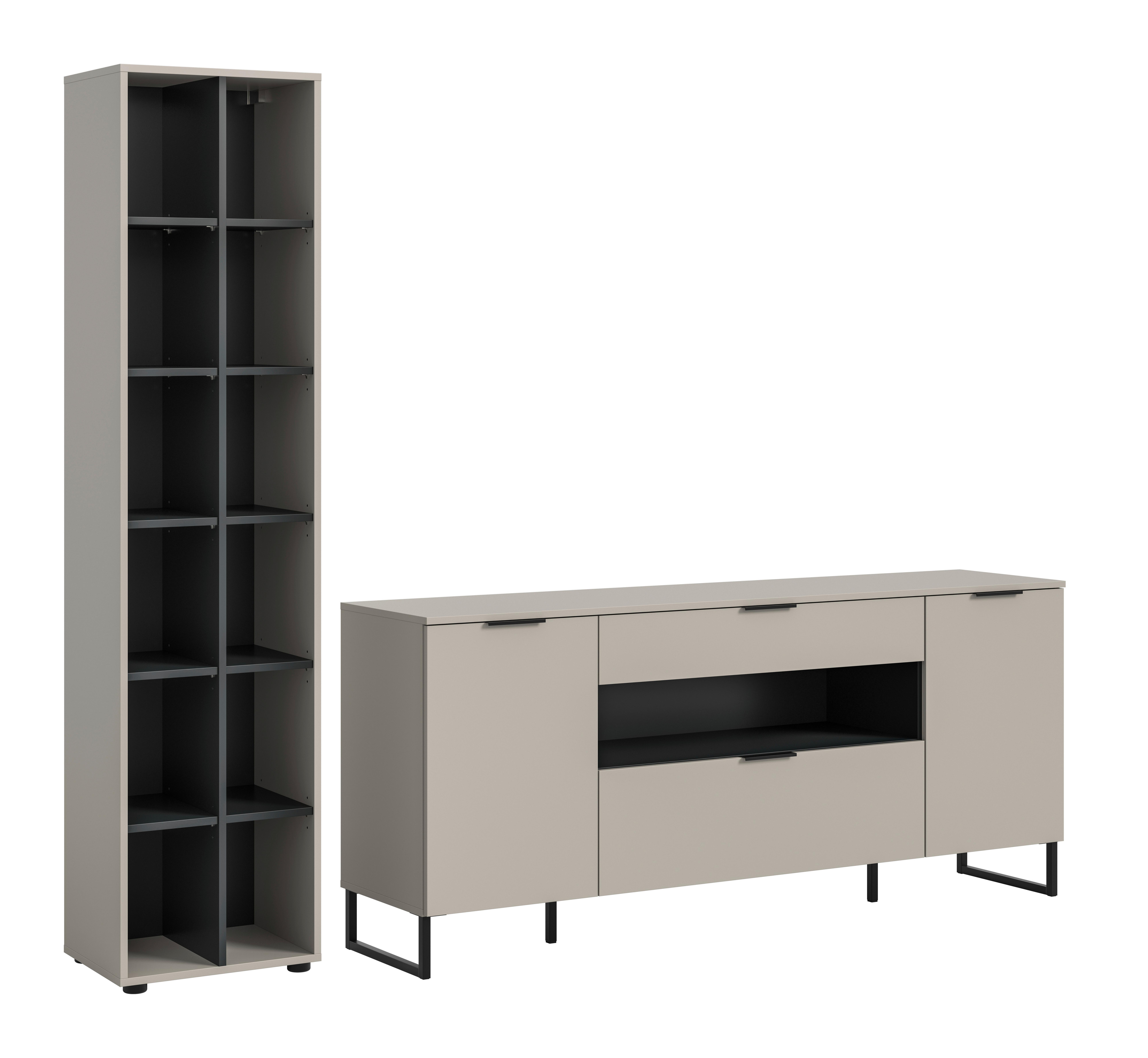 WOHNWAND Noida Kaschmirfarben B: 245cm - Kaschmir/Schwarz, Design, Holzwerkstoff (245/192/41cm) - Livetastic