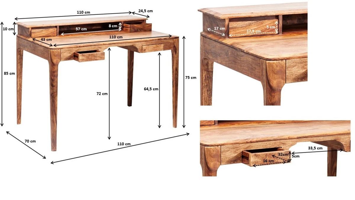 Schreibtisch Brooklyn Nature - Braun, Trend, Holz/Holzwerkstoff (110/85/70cm) - Kare-Design