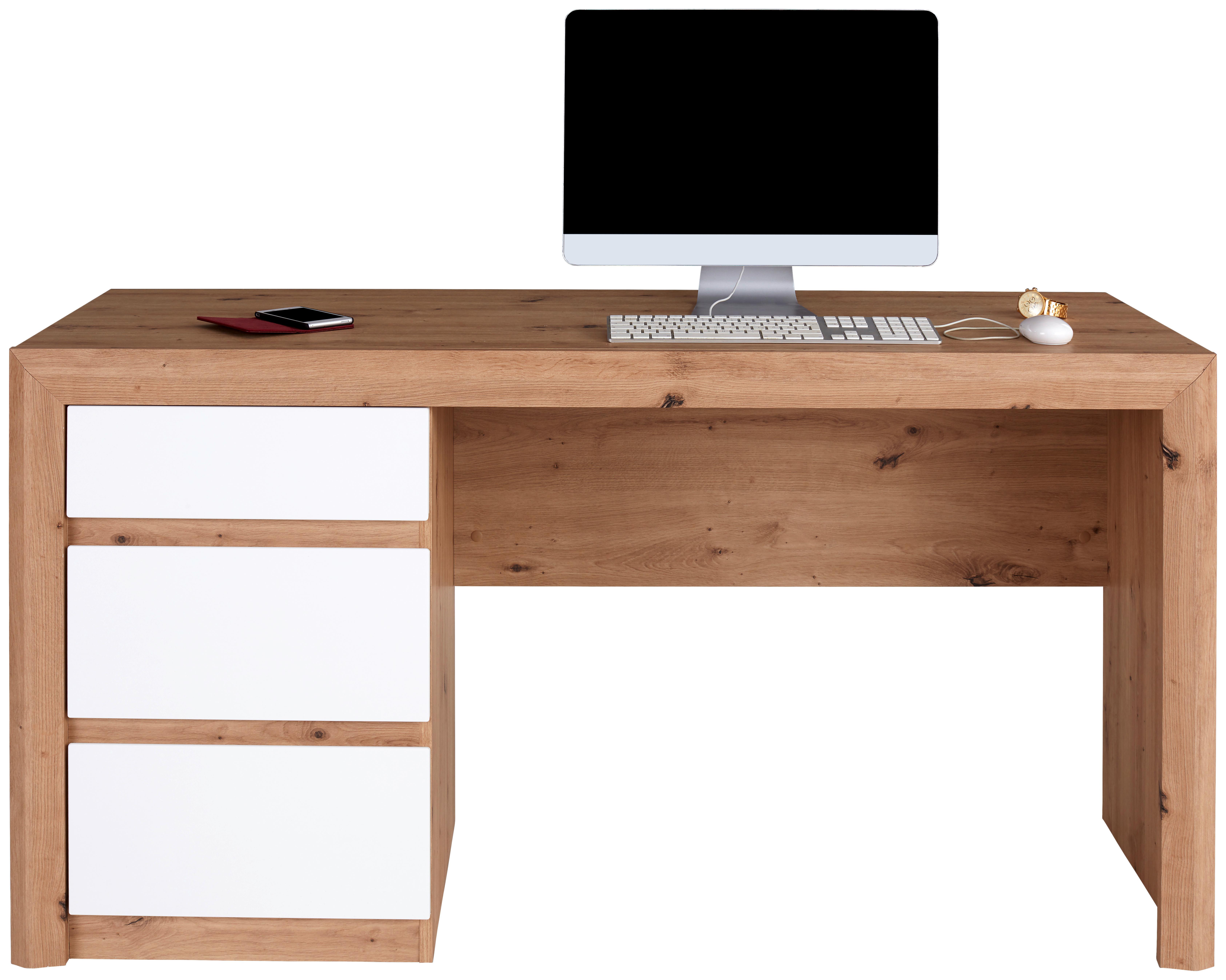 Schreibtisch mit Stauraum B 152cm H 78cm Kashmir New - Eichefarben/Weiß, MODERN, Holzwerkstoff (152/78/60cm) - James Wood