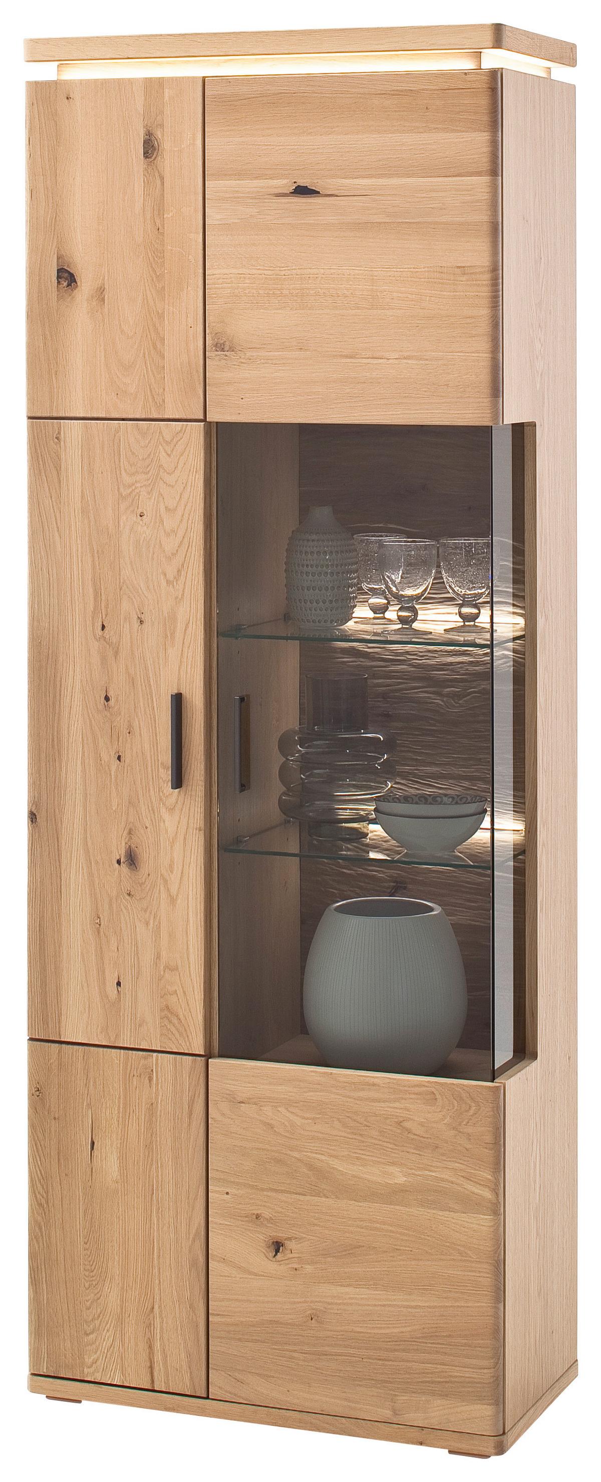 Vitrine Barcelona B: 75 cm teilmassiv Eiche Bianco - Eiche Bianco, Design, Glas/Holz (75/204/37cm) - Livetastic