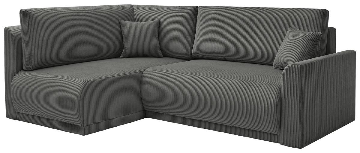 Rohová sedačka KIM L160, obojstr.,tmavosivý menčester - čierna/tmavosivá, Modern, drevo/textil (233/160cm)