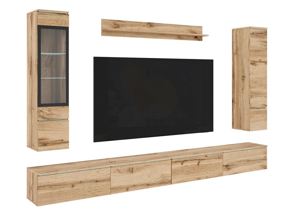 Wohnwand Vera Xxl Eiche Wotan B: 300cm - Eiche Wotan/Grau, Basics, Glas/Holzwerkstoff (300/162/33cm) - P & B