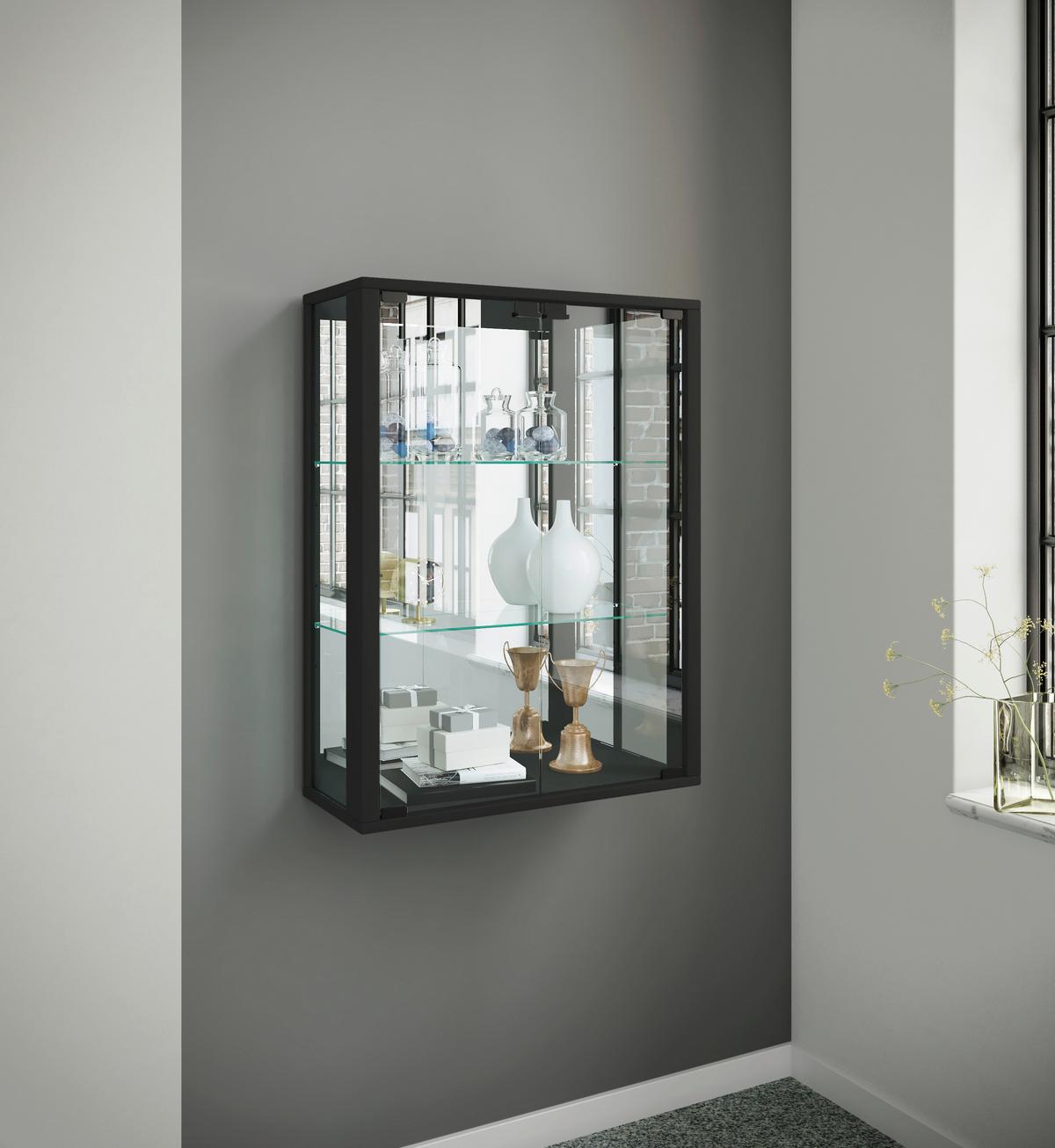 Hängevitrine Udina Schwarz B: 60 cm - Schwarz, MODERN, Glas/Holz (60/80/25cm) - MID.YOU