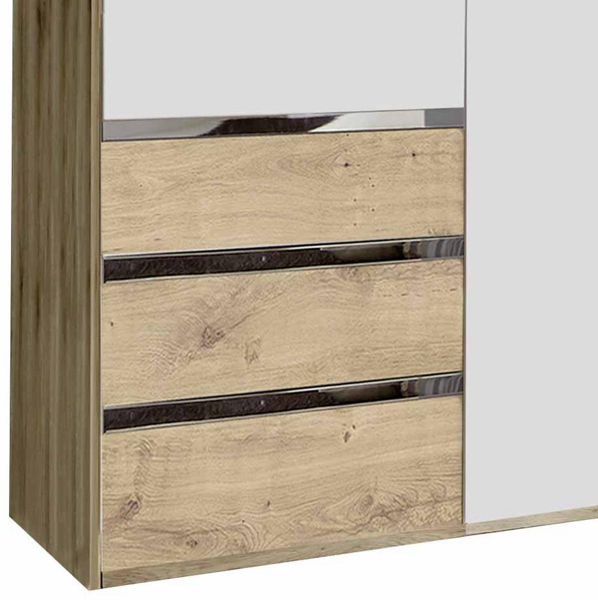 Drehtürenschrank Mit Schubladen 150cm Level 36a, Eichendekor - Eichefarben/Weiß, MODERN, Holzwerkstoff (150/216/58cm) - MID.YOU