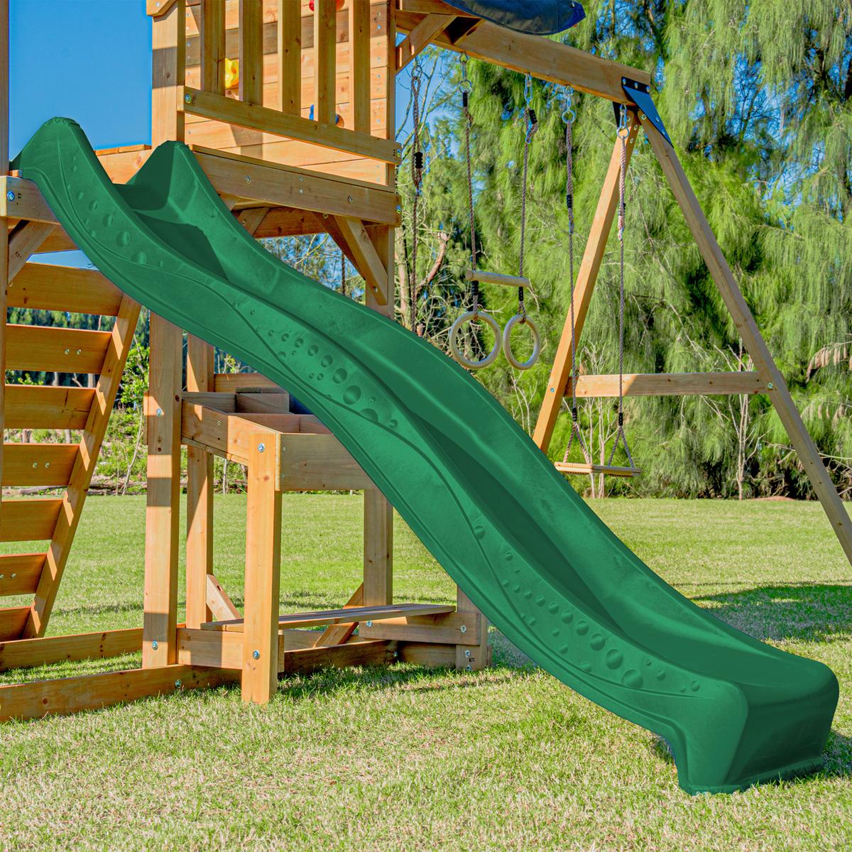 Spielturm Mit Rutsche Grün - Dunkelgrün/Anthrazit, Basics, Holz/Kunststoff (482/500/338cm) - Ambia Garden