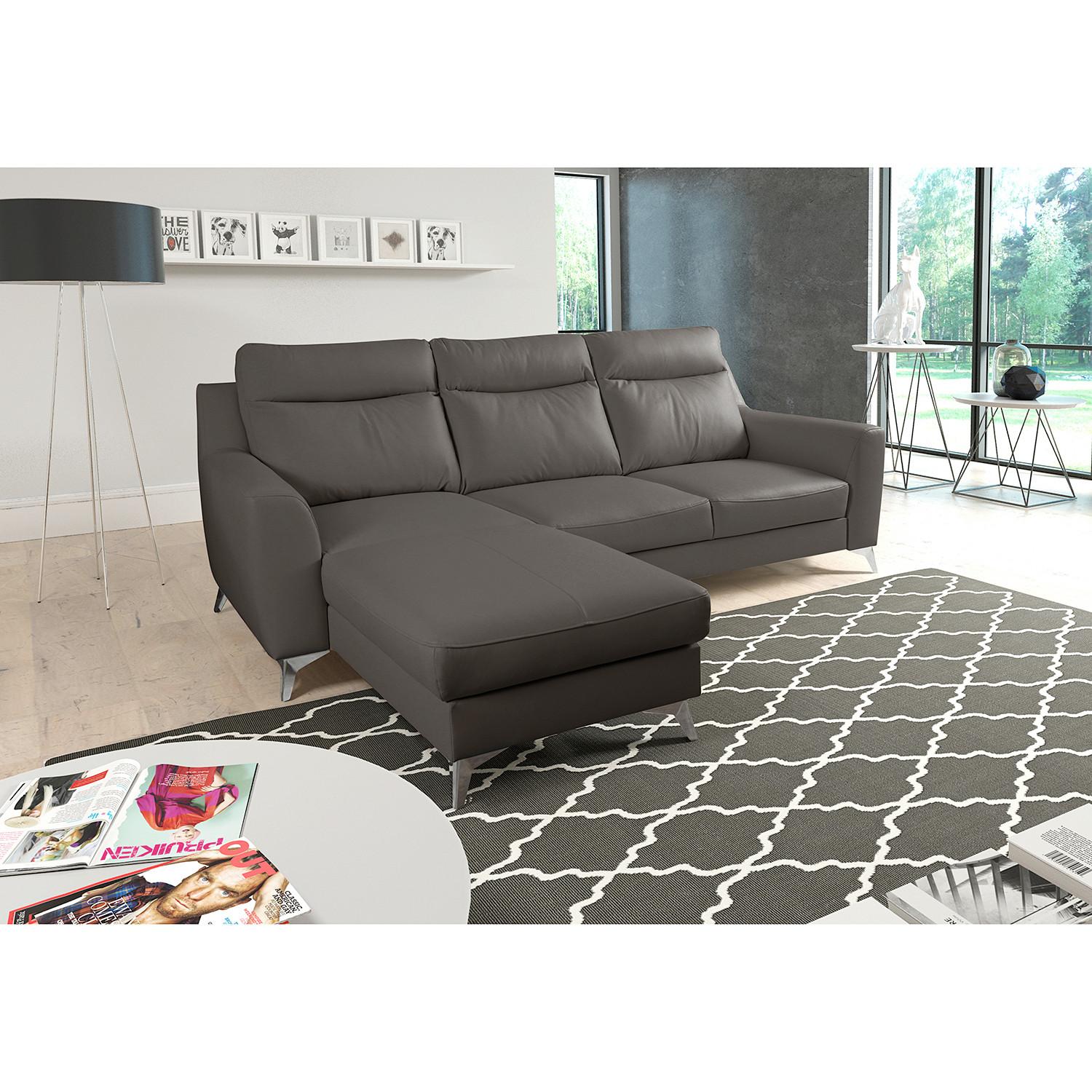 Ecksofa Gio Dunkelbraun S: 168x236 Cm - Chromfarben/Dunkelbraun, Design, Leder/Textil (168/236cm) - Livetastic