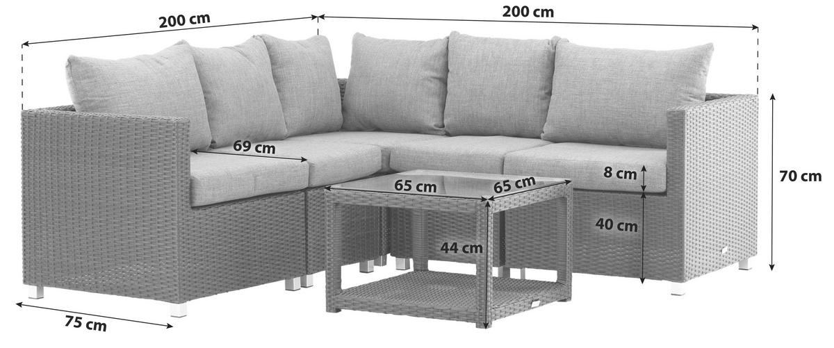 Loungegarnitur Vamos - Schwarz/Grau, KONVENTIONELL, Glas/Kunststoff - Gardenson