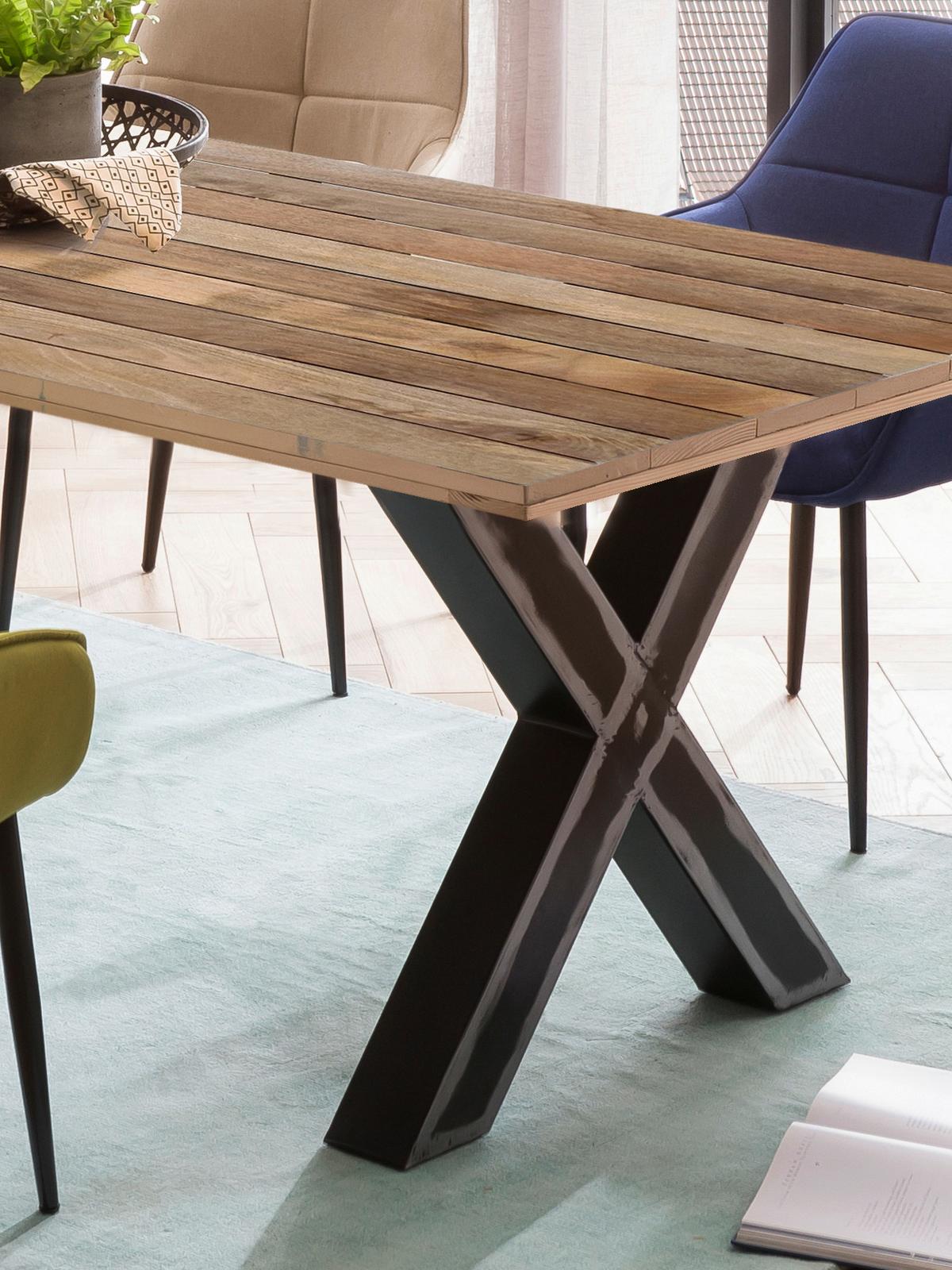 Esstisch Schwarz, Naturfarben L: 220cm - Schwarz/Naturfarben, Design, Holz/Metall (220/100/77cm) - Livetastic