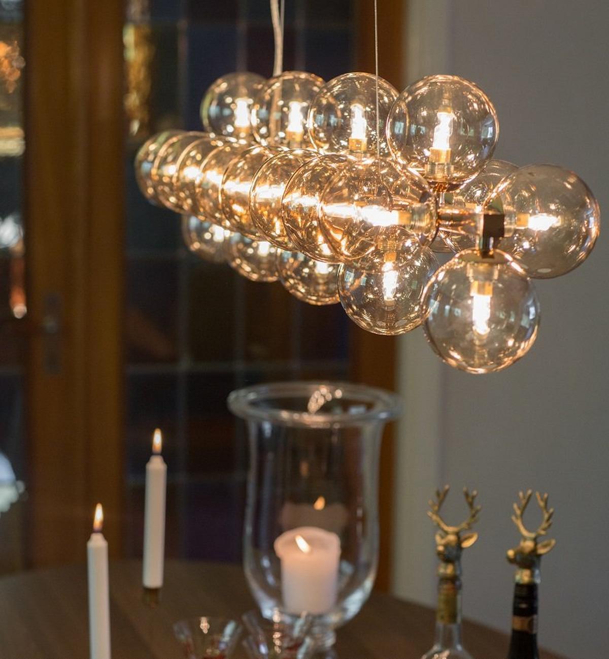 Hängeleuchte Splendor Bar H: 120 Cm 25-Flammig - Bernsteinfarben, Design, Glas/Metall (124/120cm) - By Rydéns