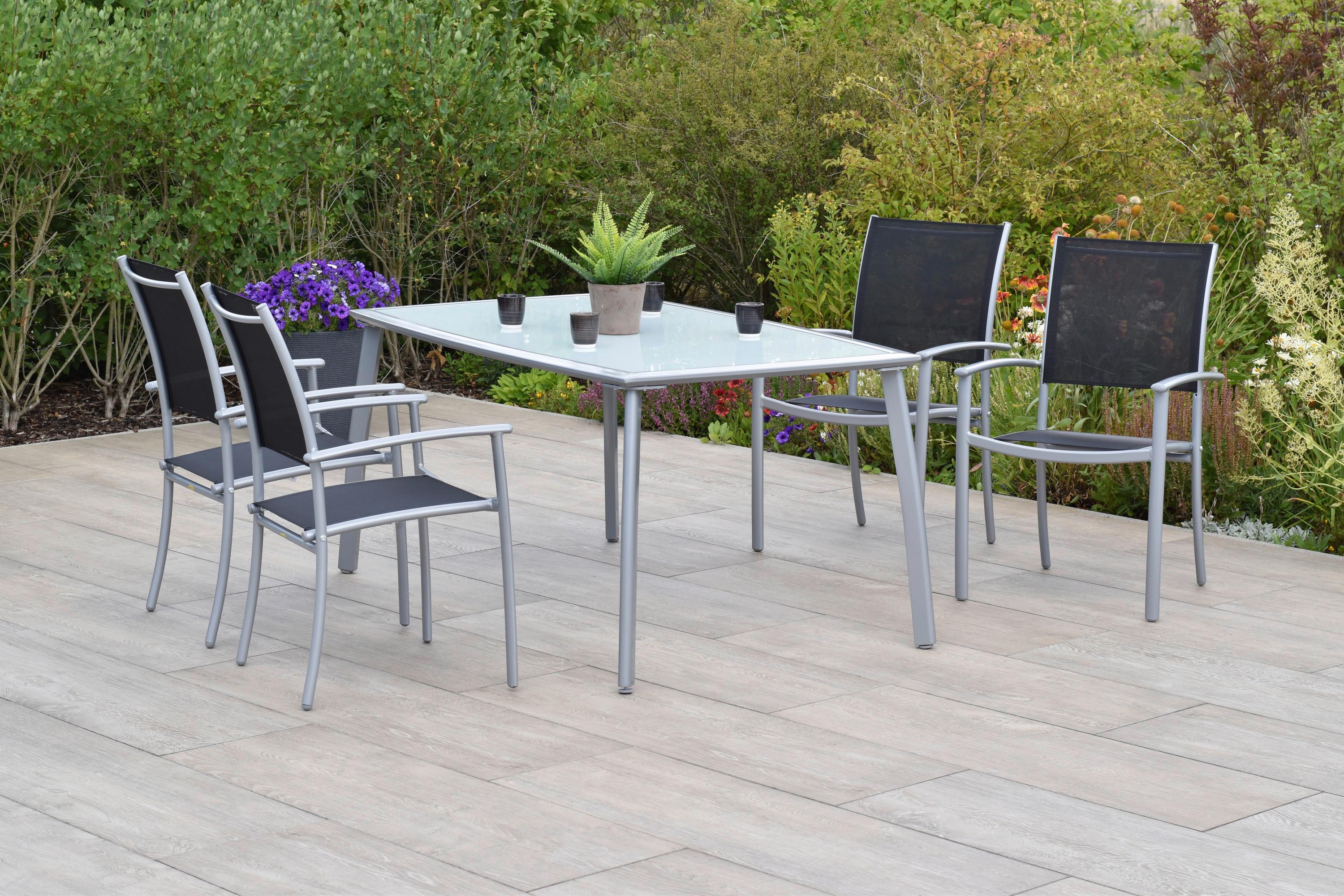 Gartenset Milano - Silberfarben/Schwarz, MODERN, Textil/Metall - Gardenson