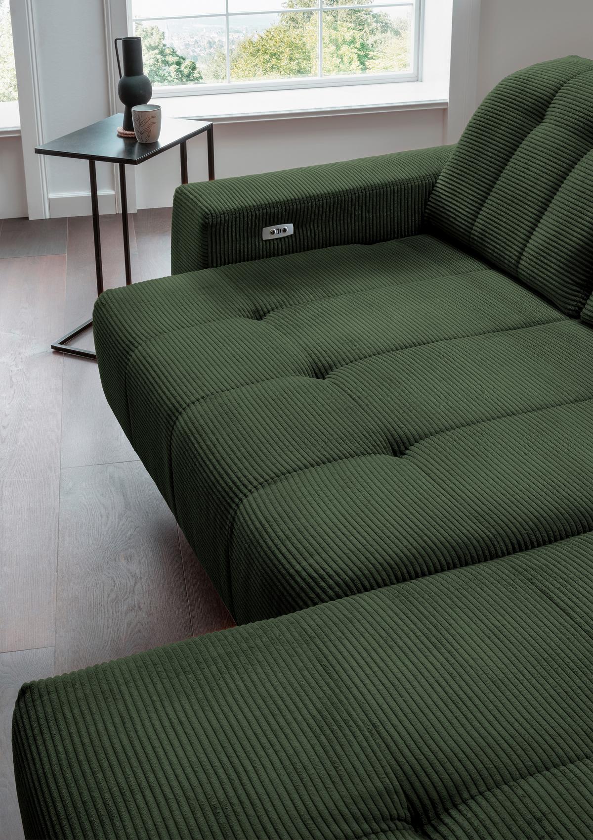 Ecksofa mit USB Anschluss Sano, Dunkelgrün,s: 258x180 cm - Dunkelgrün/Schwarz, MODERN, Textil (258/180cm) - Livetastic