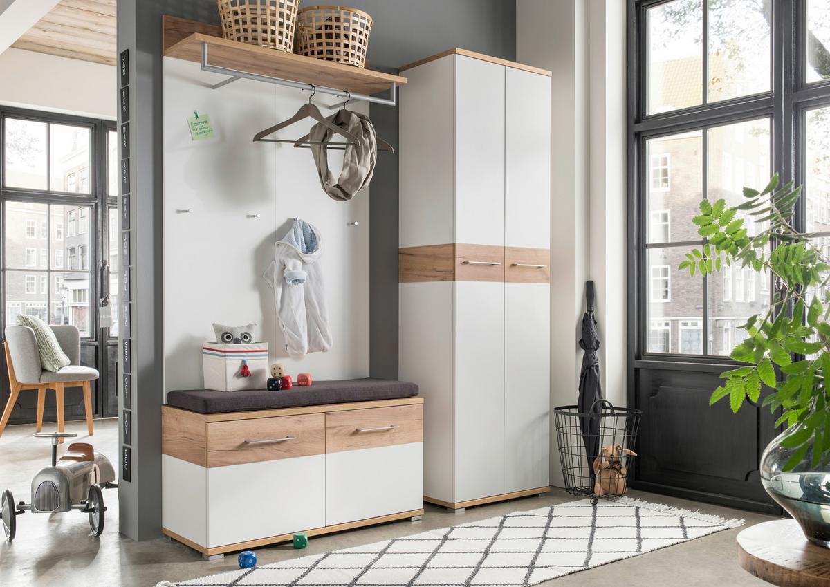 Garderobenschrank Gw-Topix Weiß/Eiche Dekor B: 59 cm - Eichefarben/Weiß, MODERN, Holzwerkstoff (59/199/40cm) - Germania